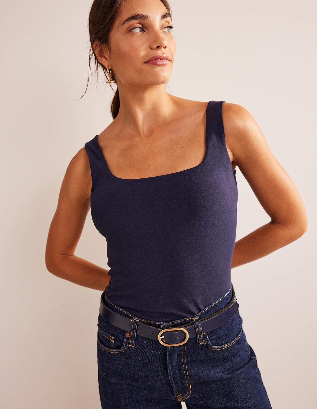 Double Layer Square Neck Vest-Navy - Image 1