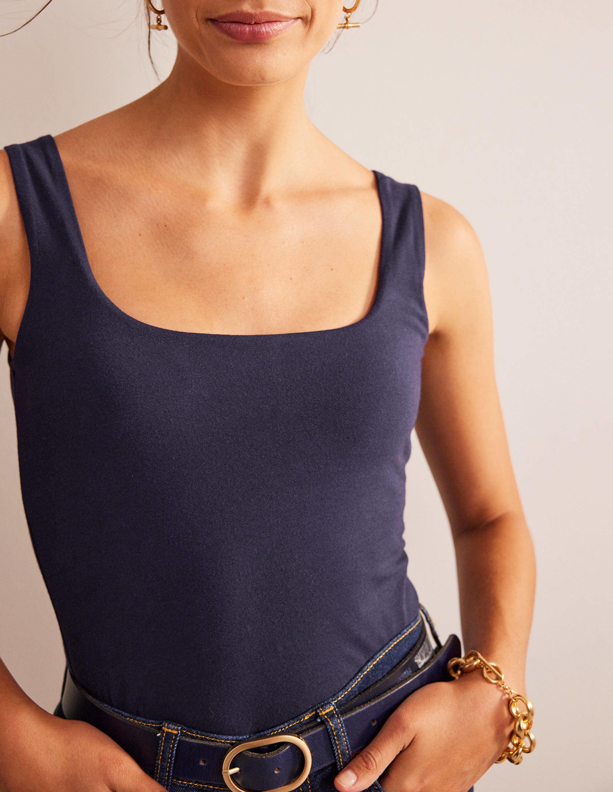 Double Layer Square Neck Vest-Navy - Image 2