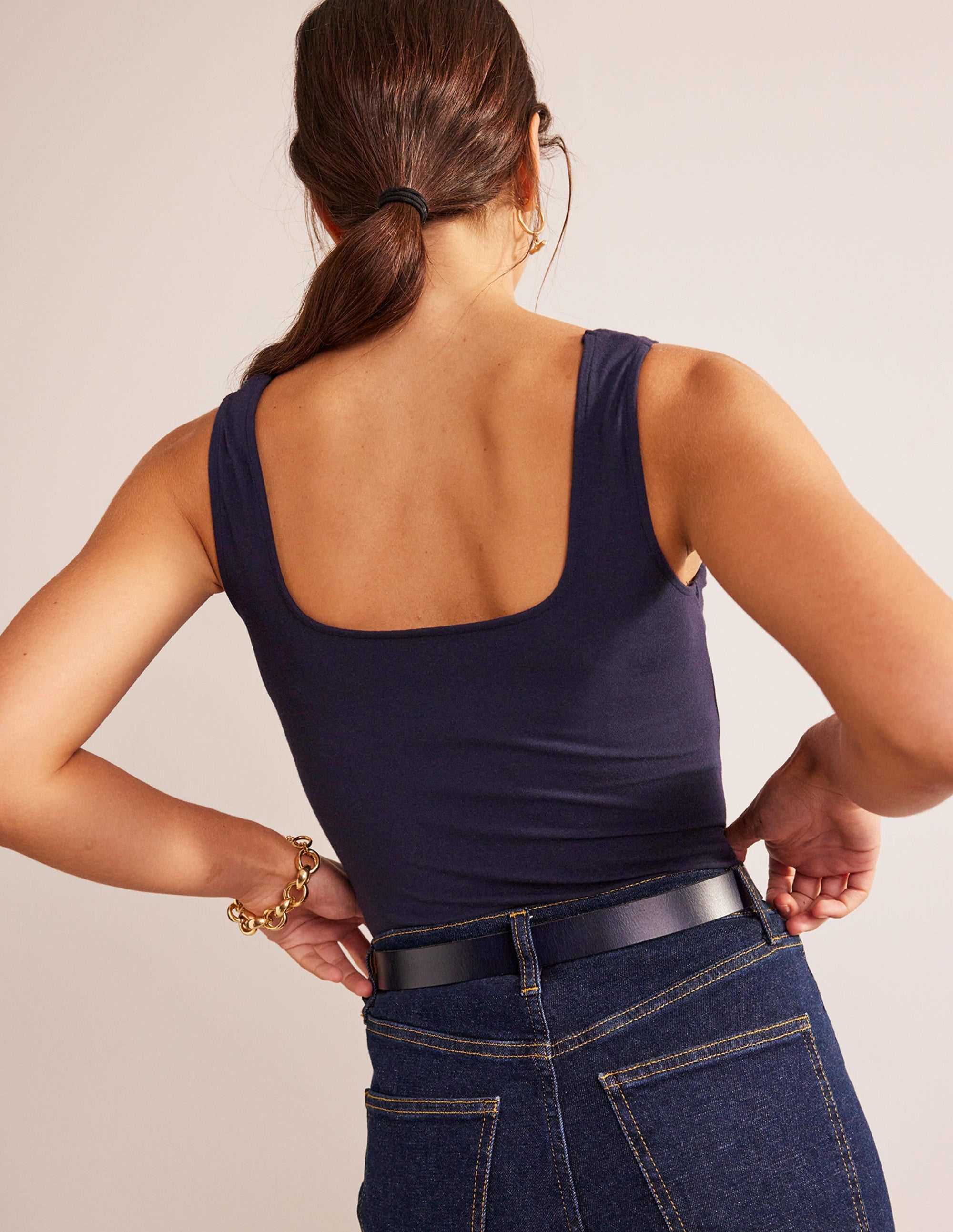 Double Layer Square Neck Vest-Navy - Image 3