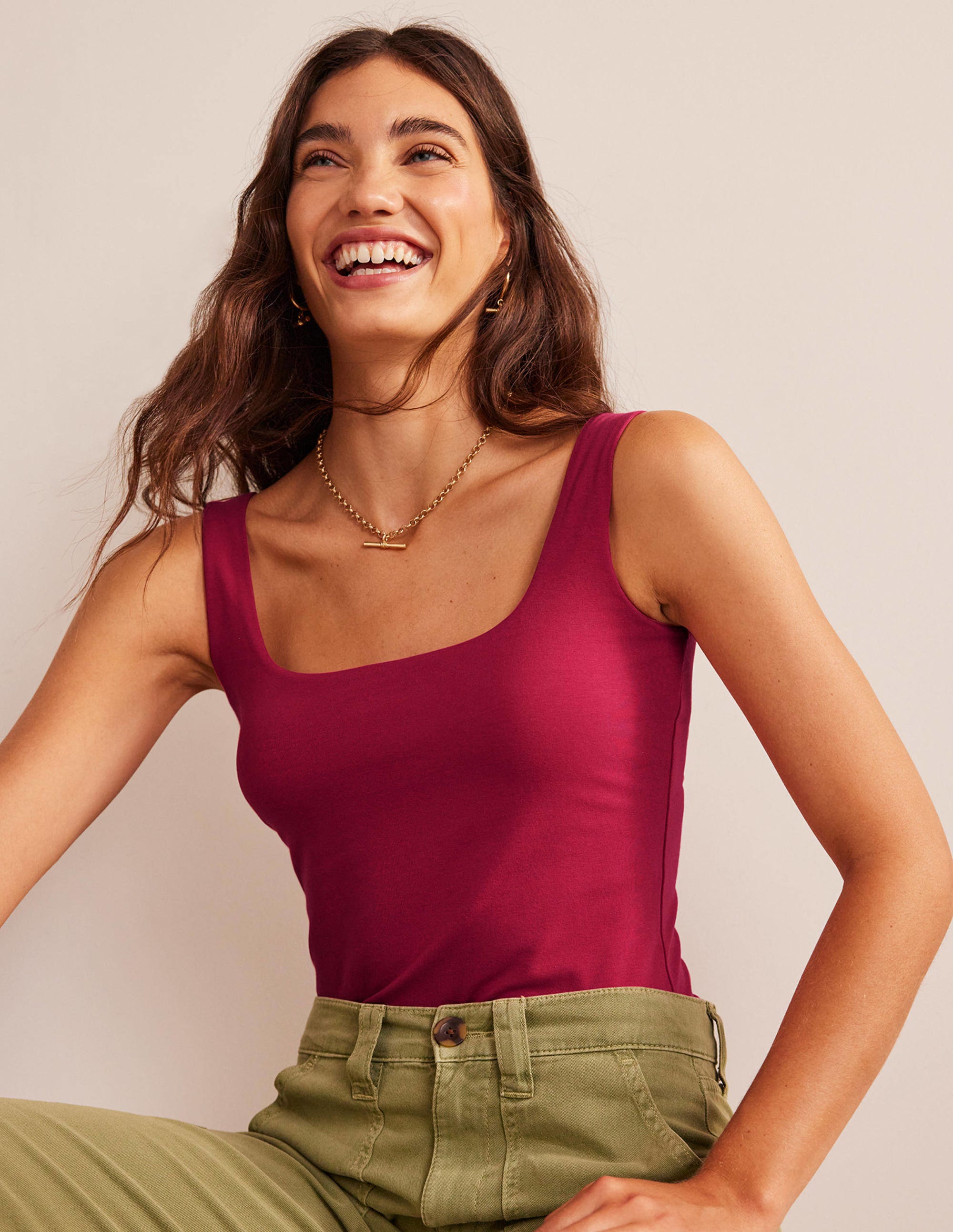 Double Layer Square Neck Vest-Warm Cranberry - Image 1