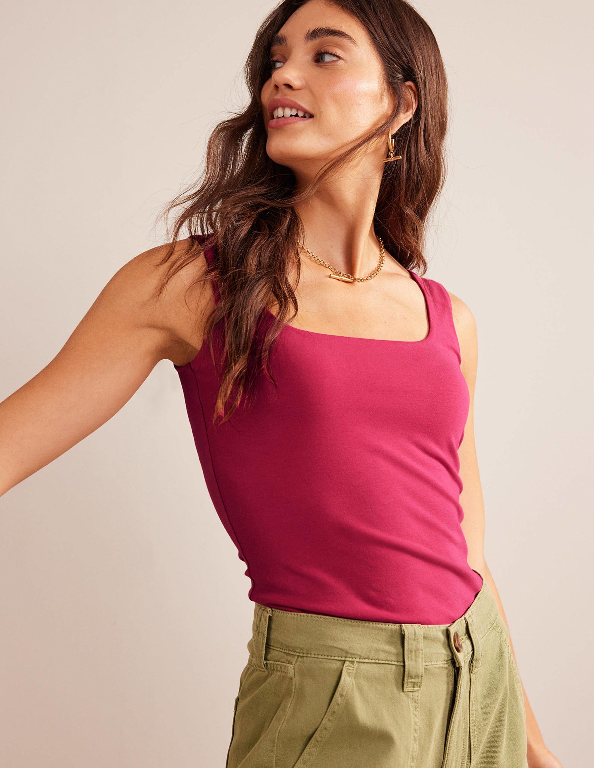 Double Layer Square Neck Vest-Warm Cranberry-4