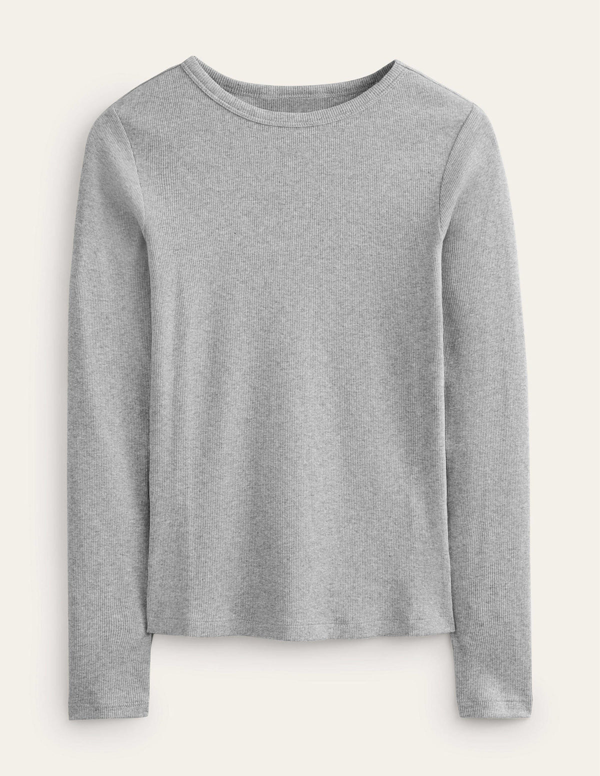 Cotton Ribbed Long Sleeve Top-Grey Marl - Image 5