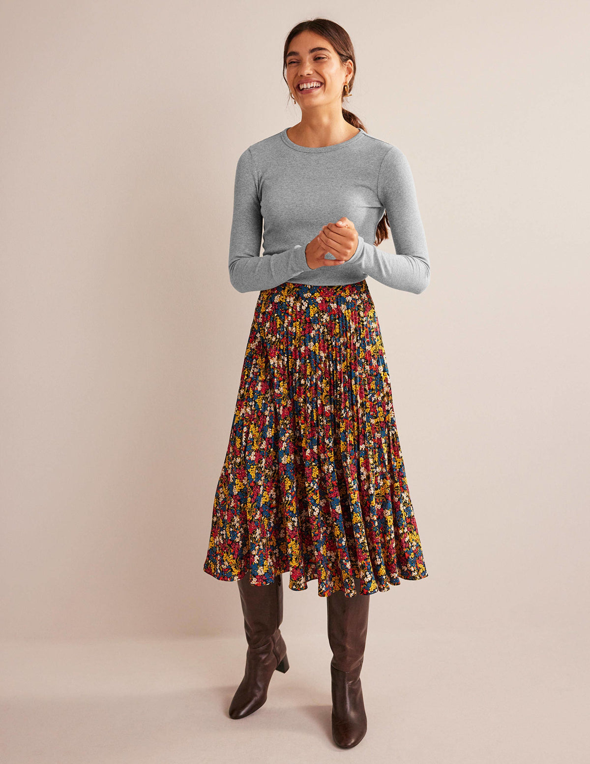 Cotton Ribbed Long Sleeve Top-Grey Marl - Image 4