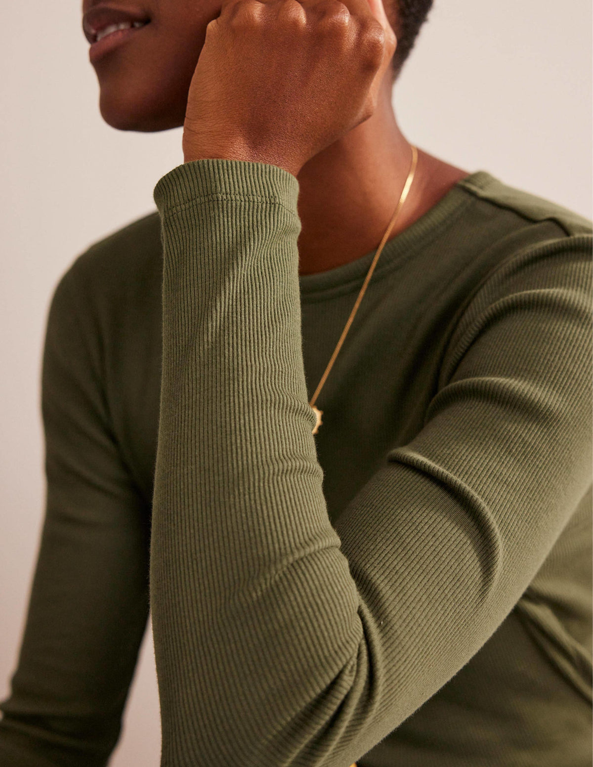 Cotton Ribbed Long Sleeve Top-Spruce-2
