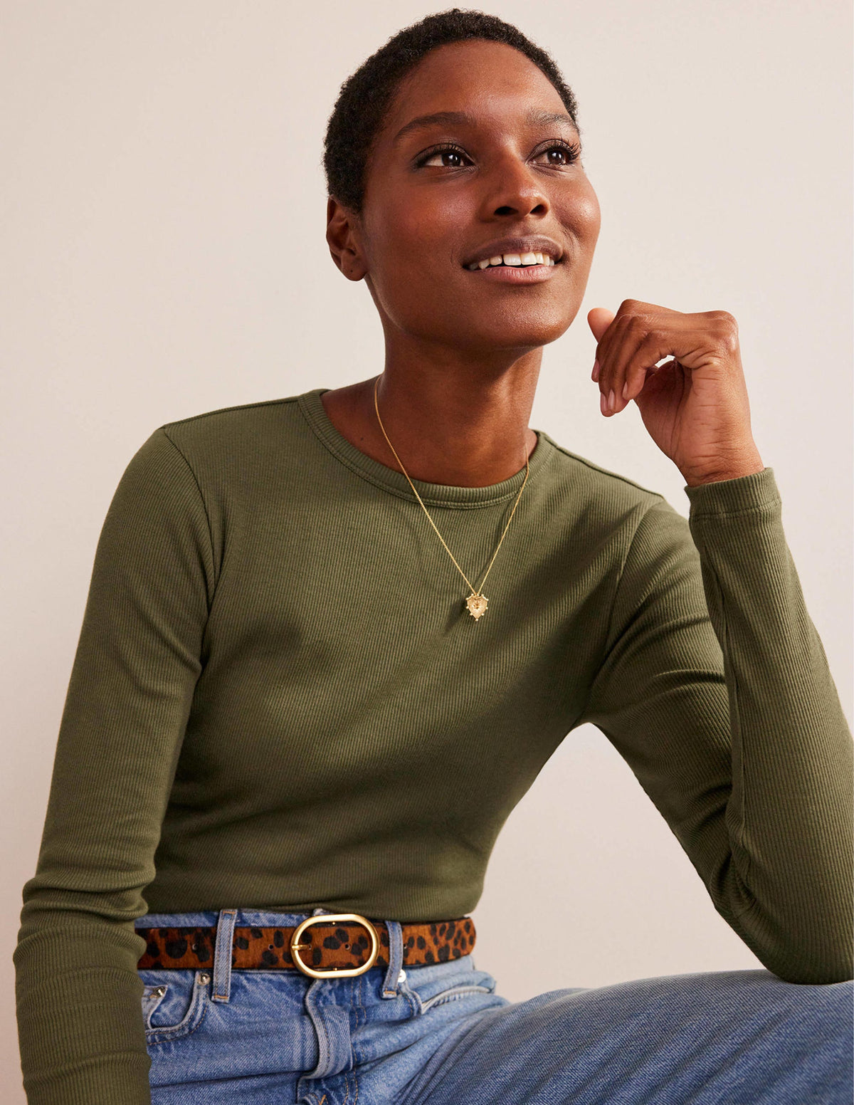 Cotton Ribbed Long Sleeve Top-Spruce-4