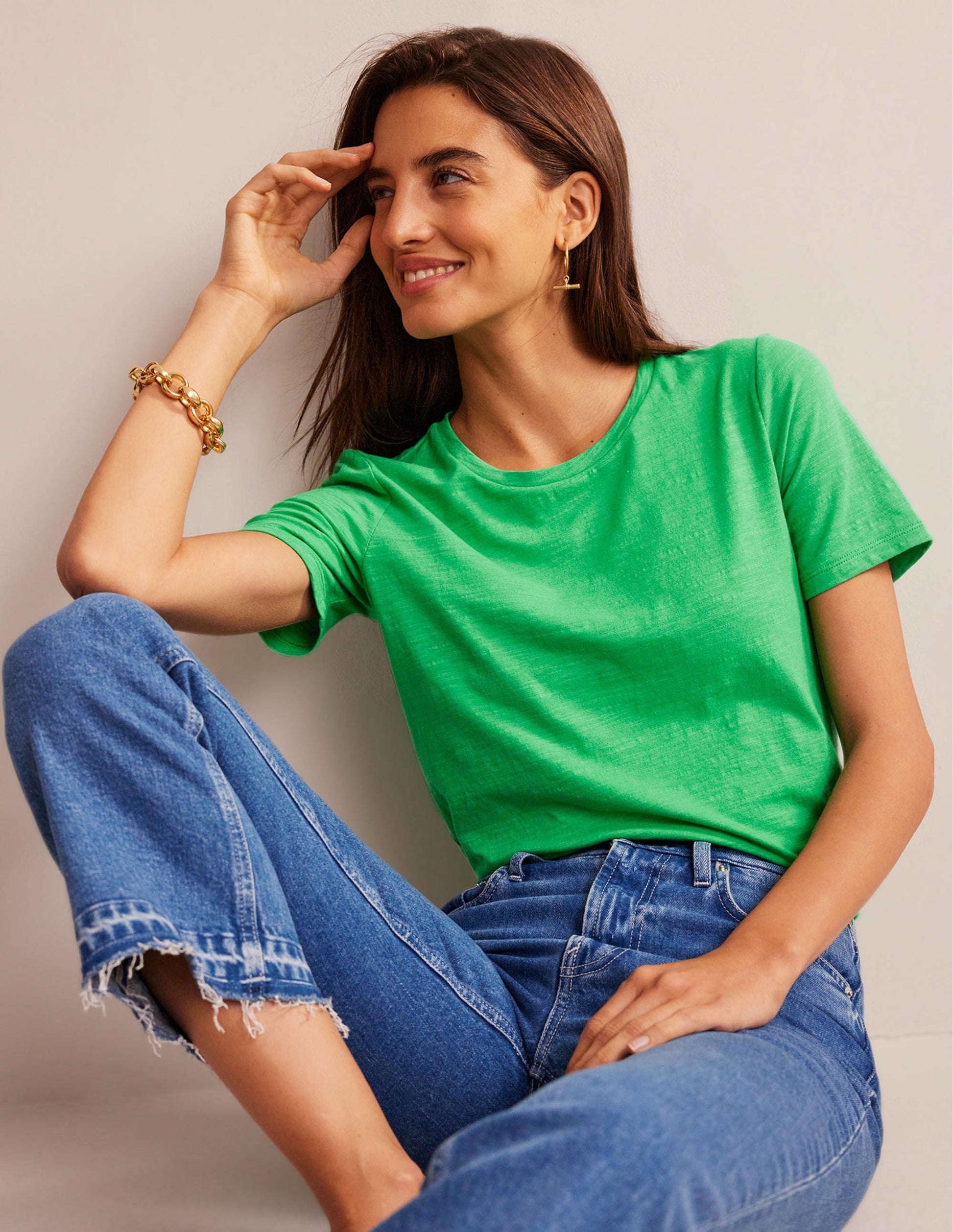 Cotton Crew Neck T-Shirt-Bright Green-4