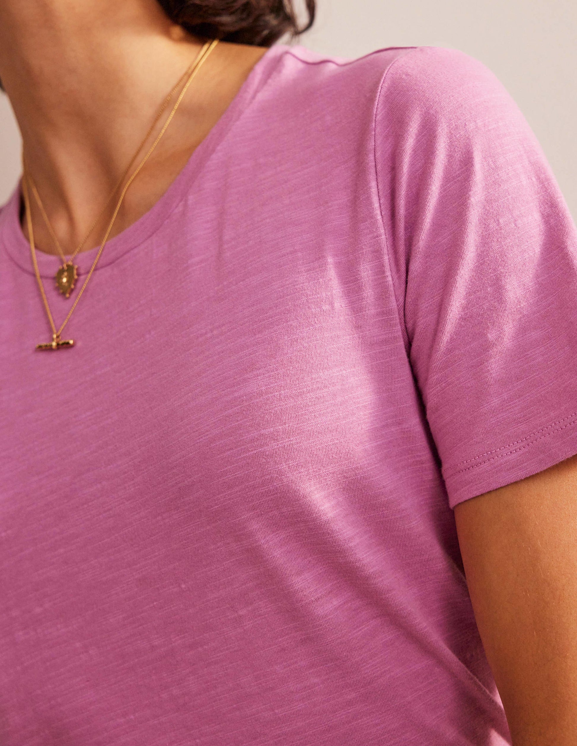 Cotton Crew Neck T-Shirt-Strawberry Sherbet-2
