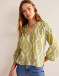 Printed Notch-Neck Sparkle Top-Pineapple, Botanic Wreath