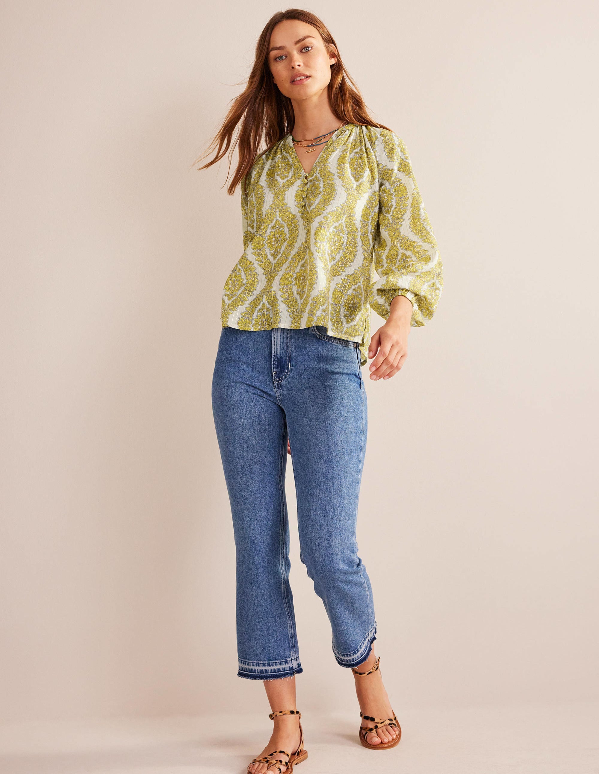 Printed Notch-Neck Sparkle Top-Pineapple, Botanic Wreath - Image 4