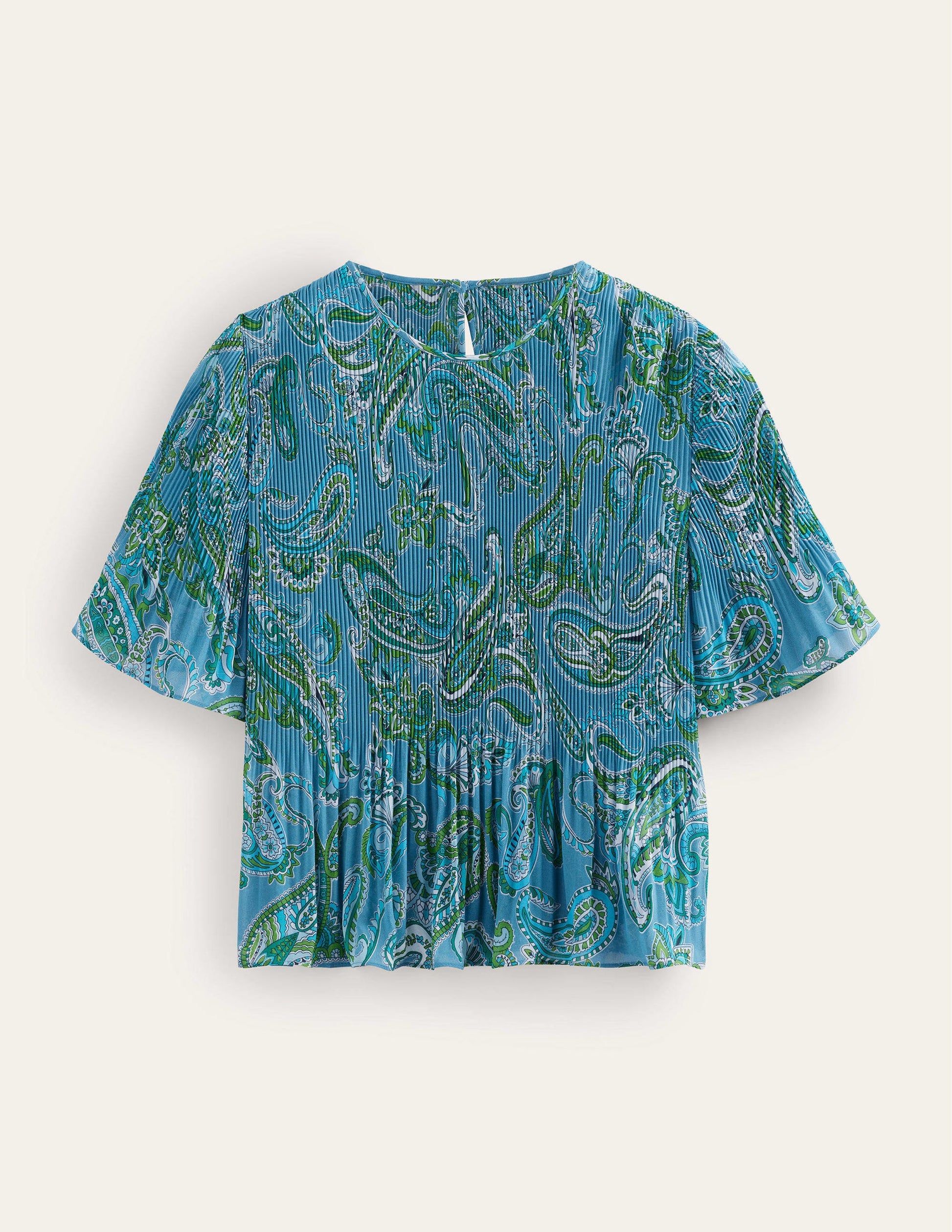 Flutter-Sleeve Plisse Top-Aegean Blue, Paradise Pop-5