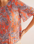Flutter-Sleeve Plisse Top-Orange Jelly, Paradise Pop