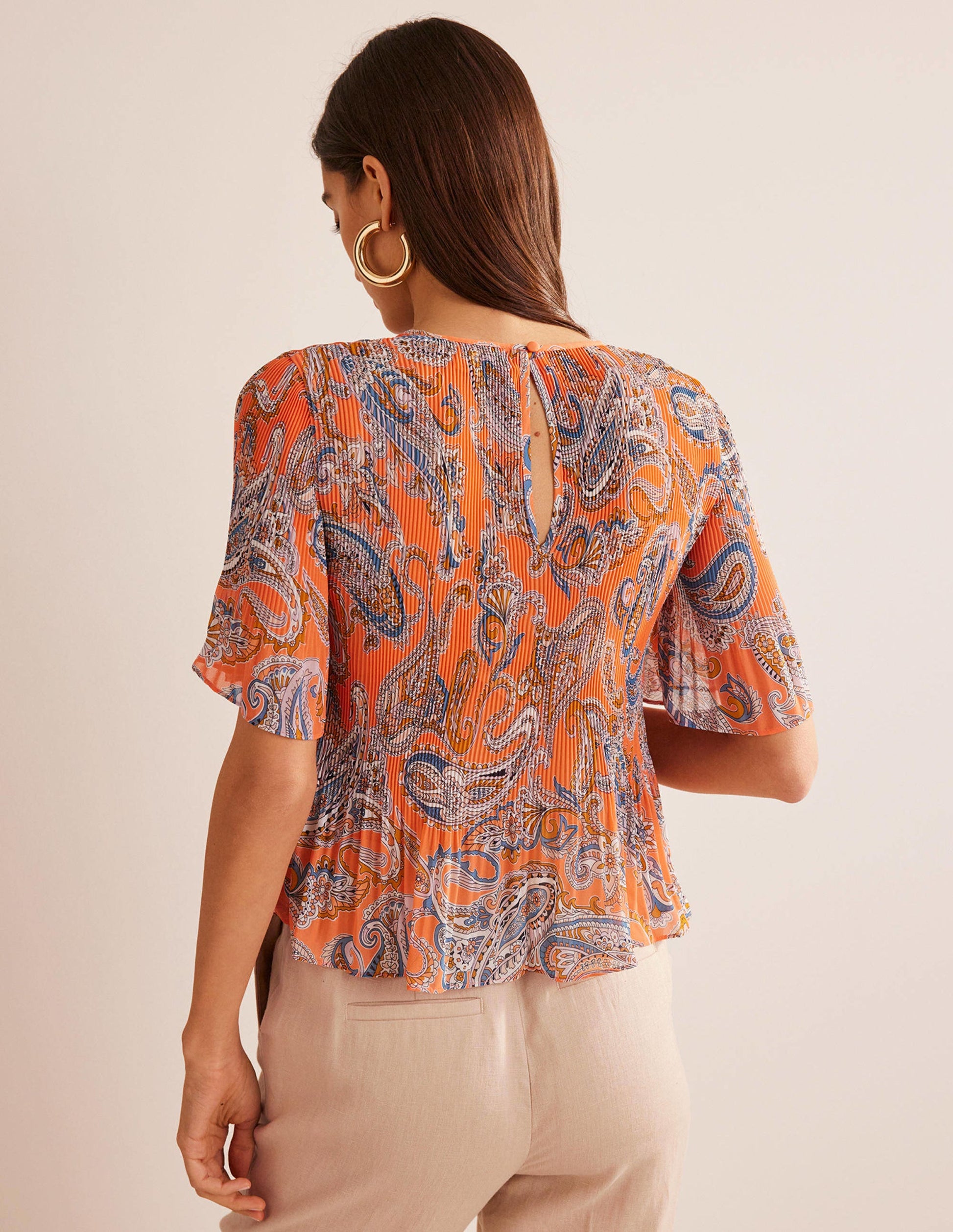 Flutter-Sleeve Plisse Top-Orange Jelly, Paradise Pop-5