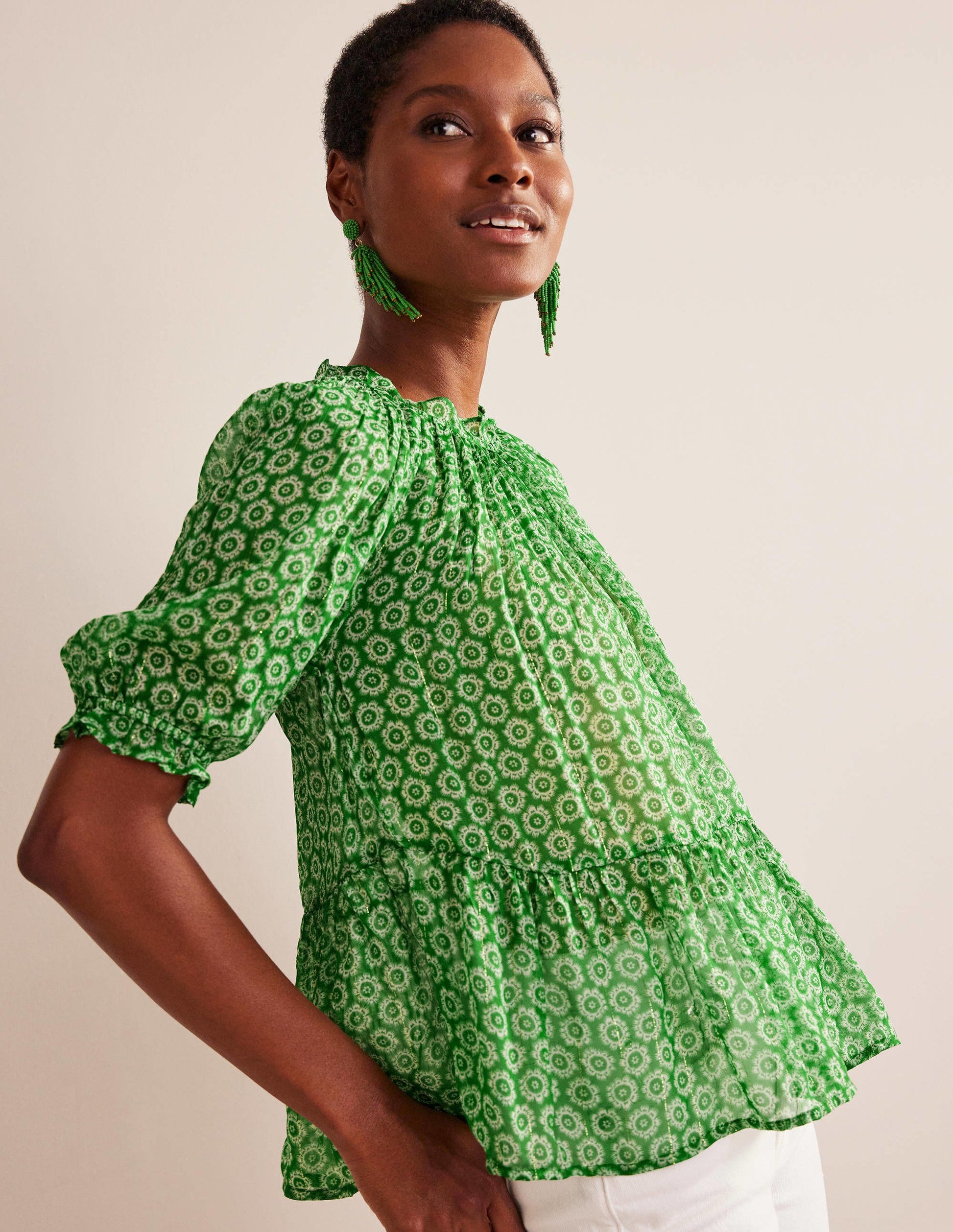 Gathered Sparkle Georgette Top-Lime, Sunrise Pop-1