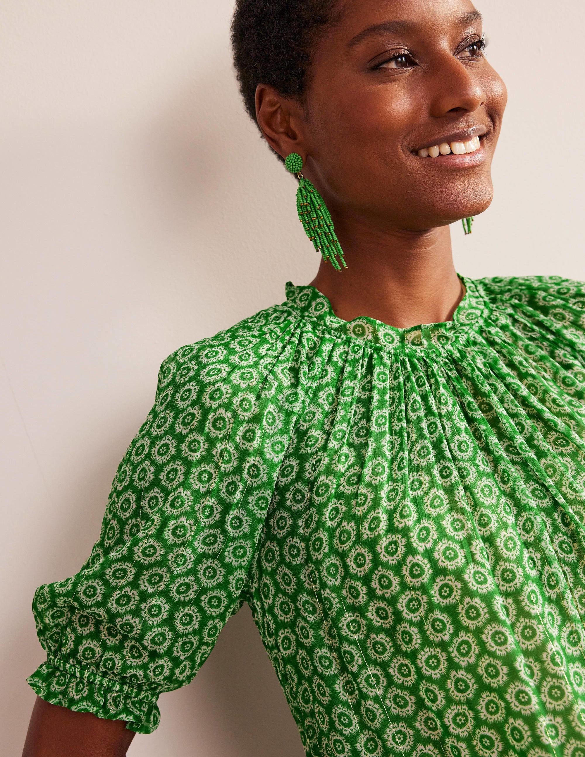 Gathered Sparkle Georgette Top-Lime, Sunrise Pop - Image 2