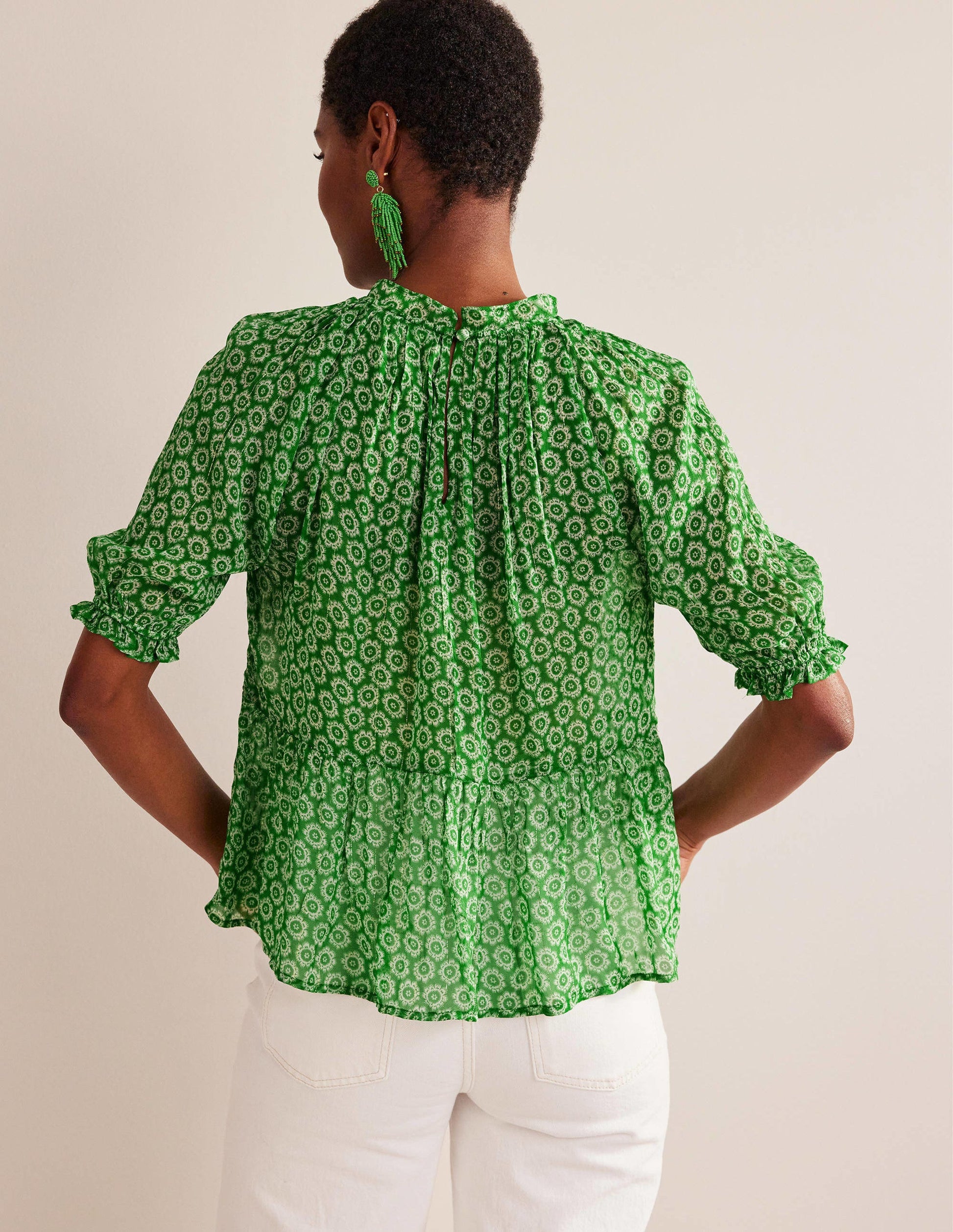 Gathered Sparkle Georgette Top-Lime, Sunrise Pop-3