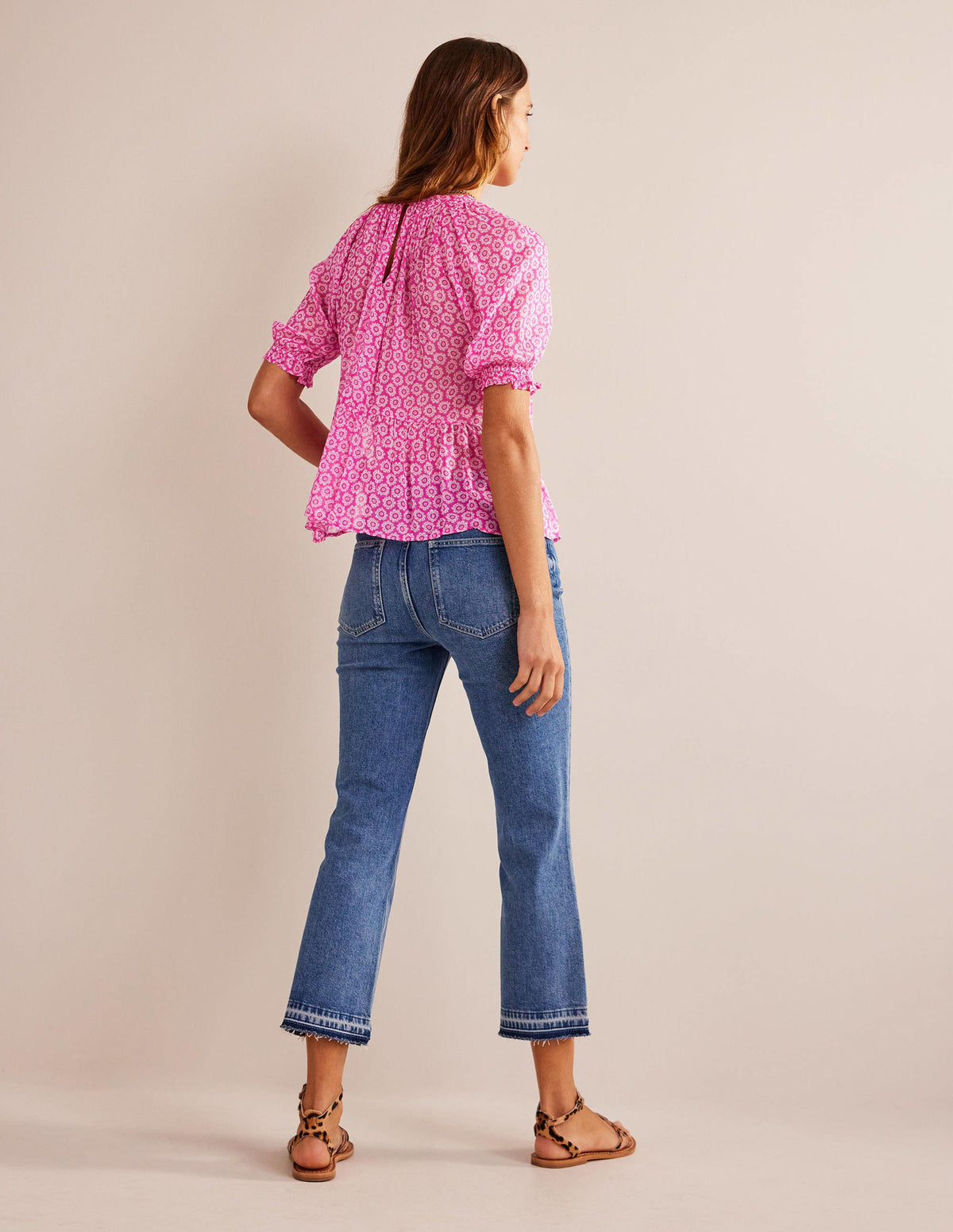 Gathered Sparkle Georgette Top-Phlox Pink, Sunrise Pop-6