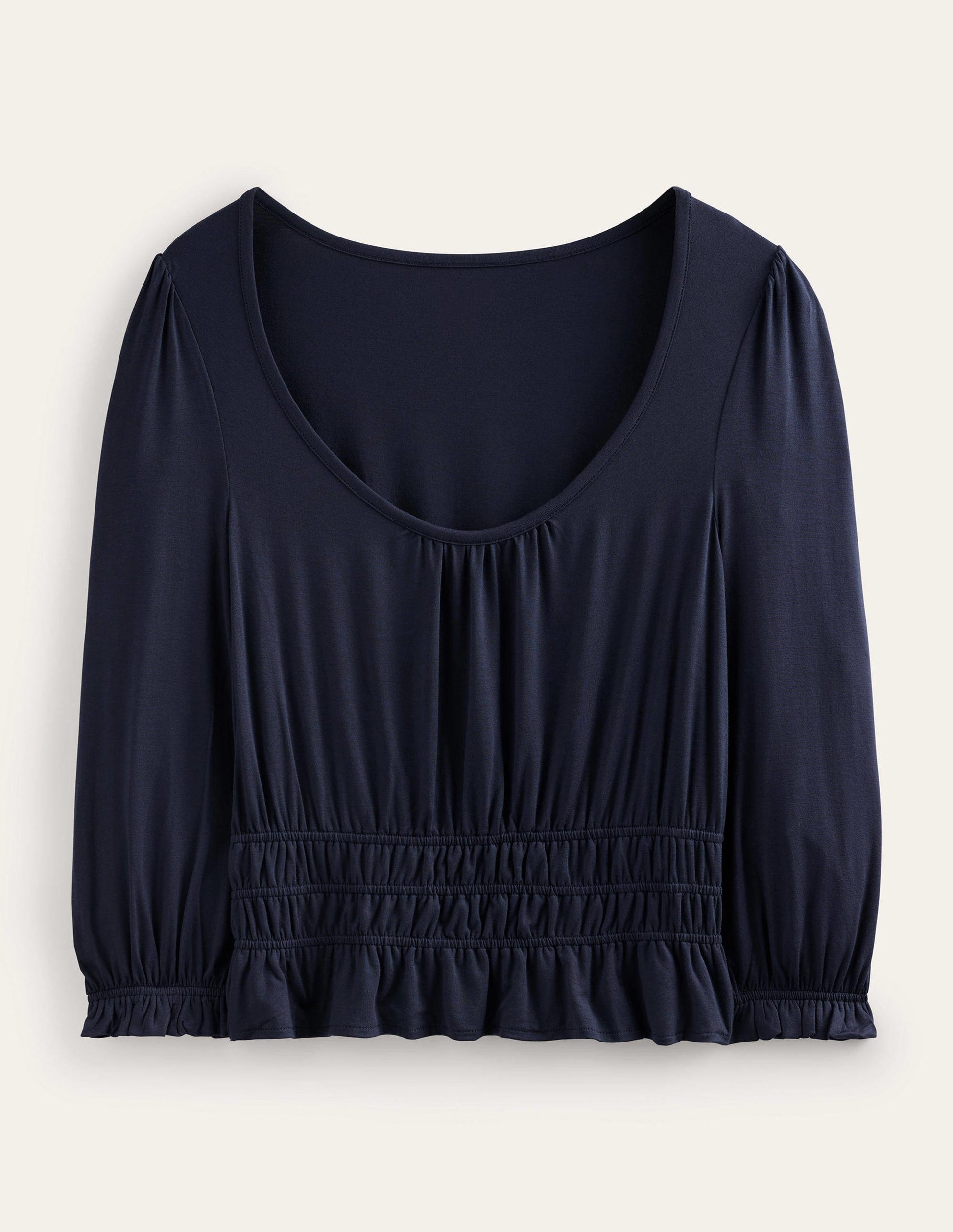 Smocked Jersey Peplum Top-Navy-5