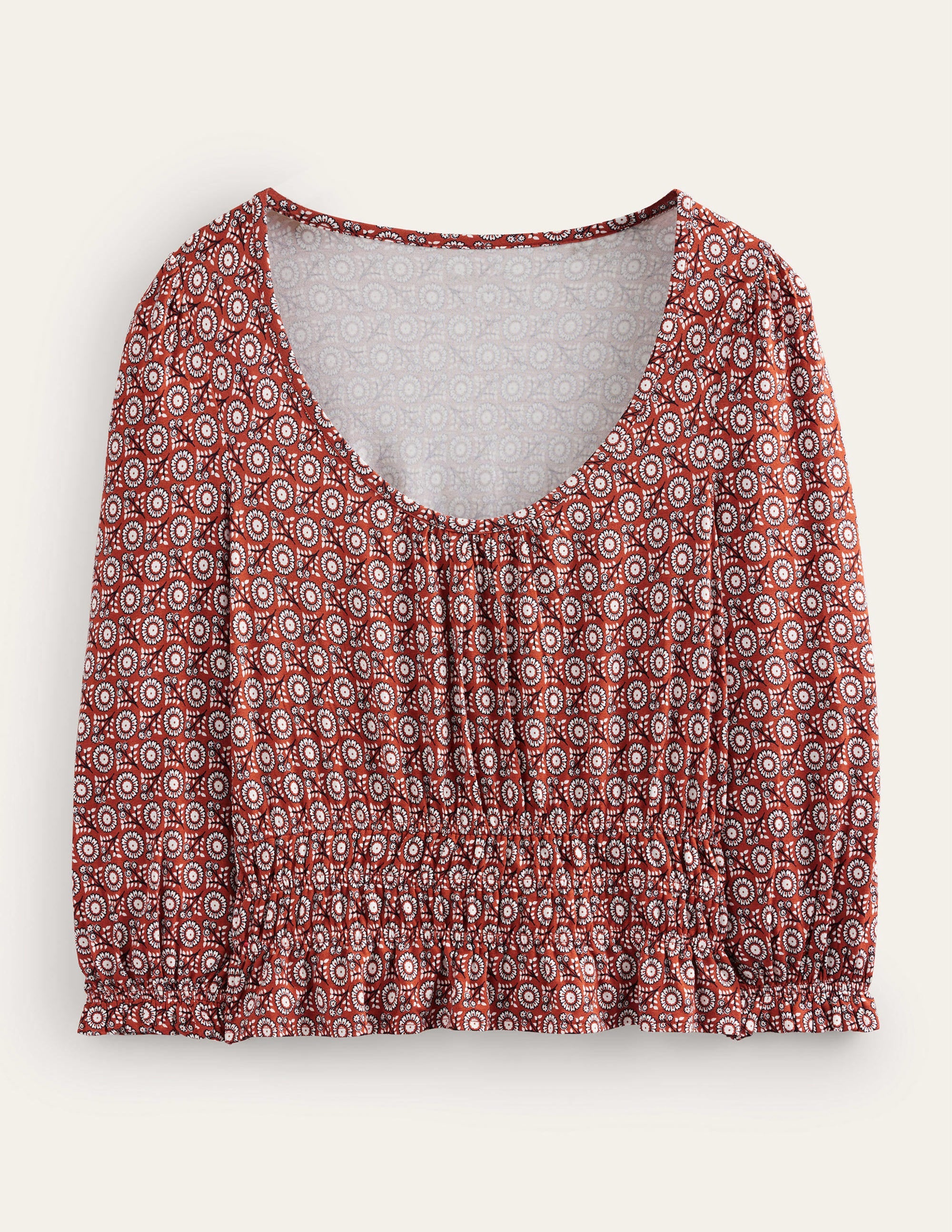 Smocked Jersey Peplum Top-Tomato, Sunflower Spring - Image 5