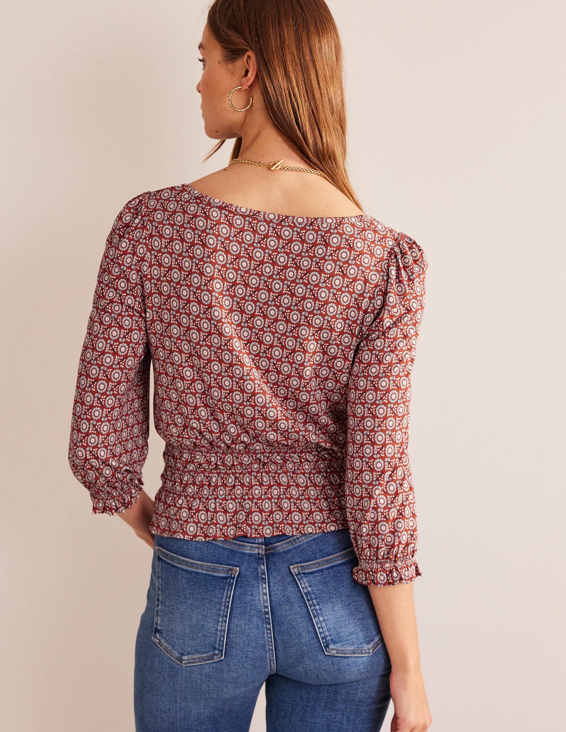 Smocked Jersey Peplum Top-Tomato, Sunflower Spring-3