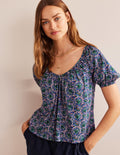V-Neck Jersey Swing Top-Blue Wave, Botanic Vine