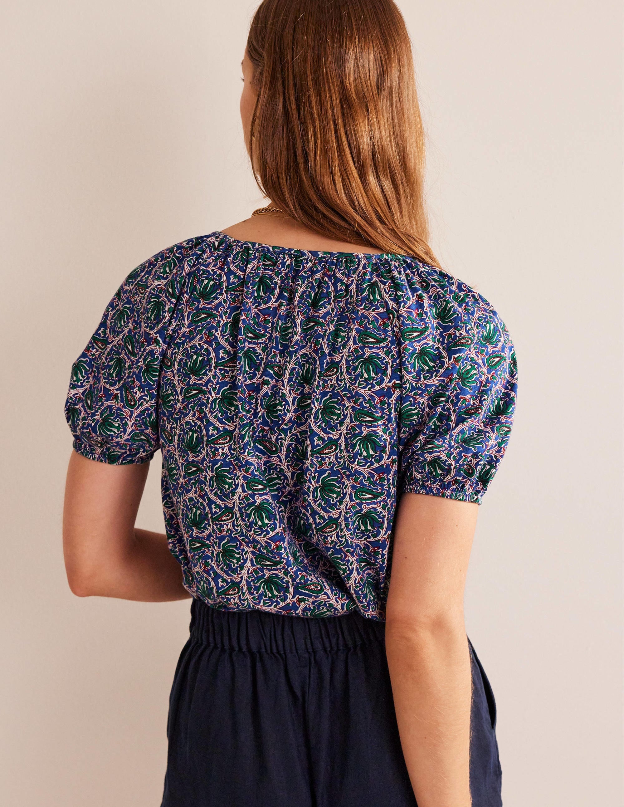 V-Neck Jersey Swing Top-Blue Wave, Botanic Vine - Image 3