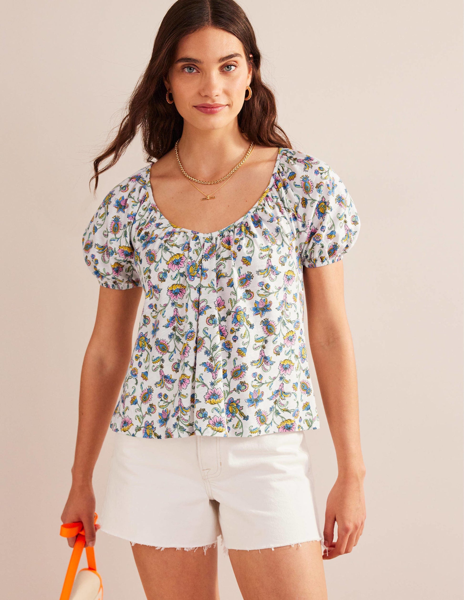 V-Neck Jersey Swing Top-Ivory Plum Blossom-1