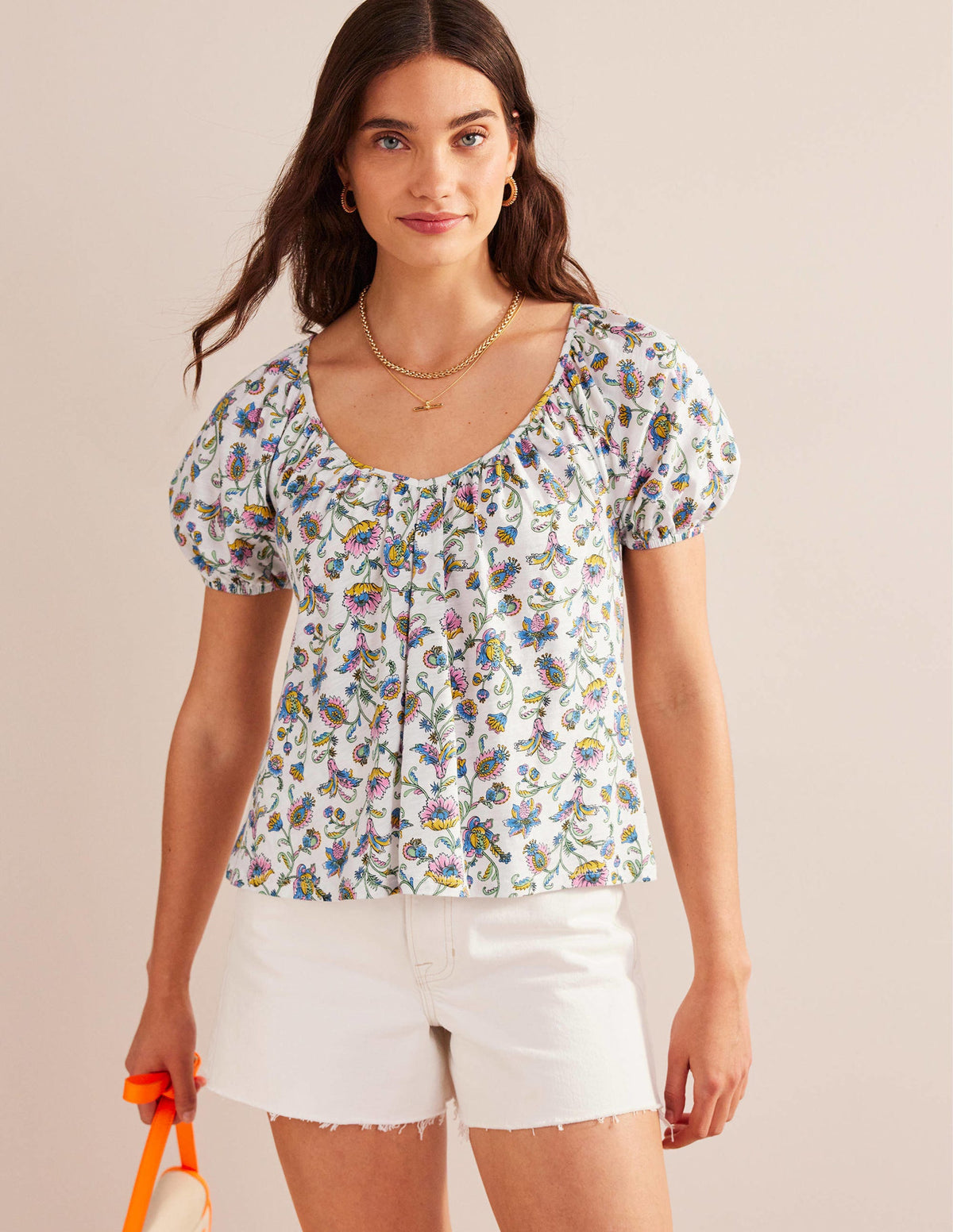 V-Neck Jersey Swing Top-Ivory Plum Blossom - Image 1