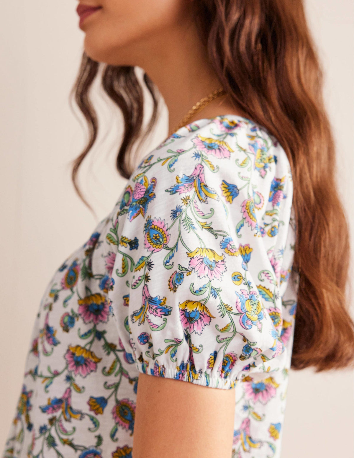 V-Neck Jersey Swing Top-Ivory Plum Blossom - Image 2