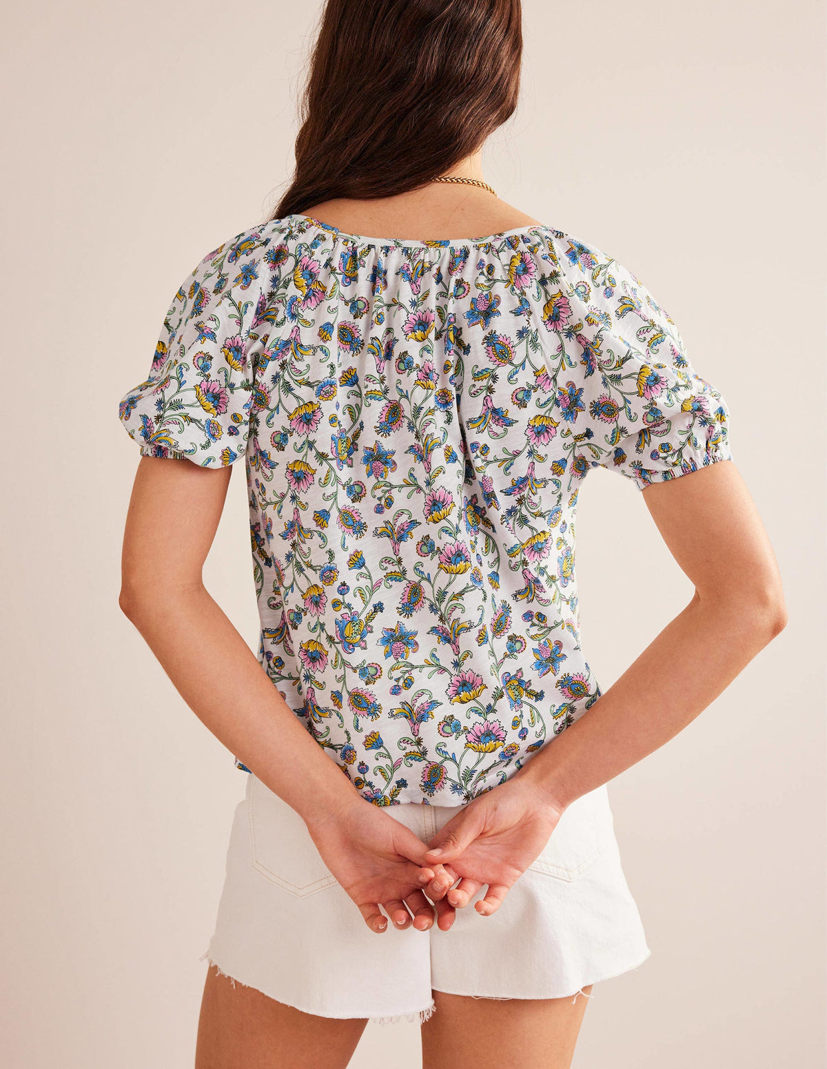 V-Neck Jersey Swing Top-Ivory Plum Blossom-3