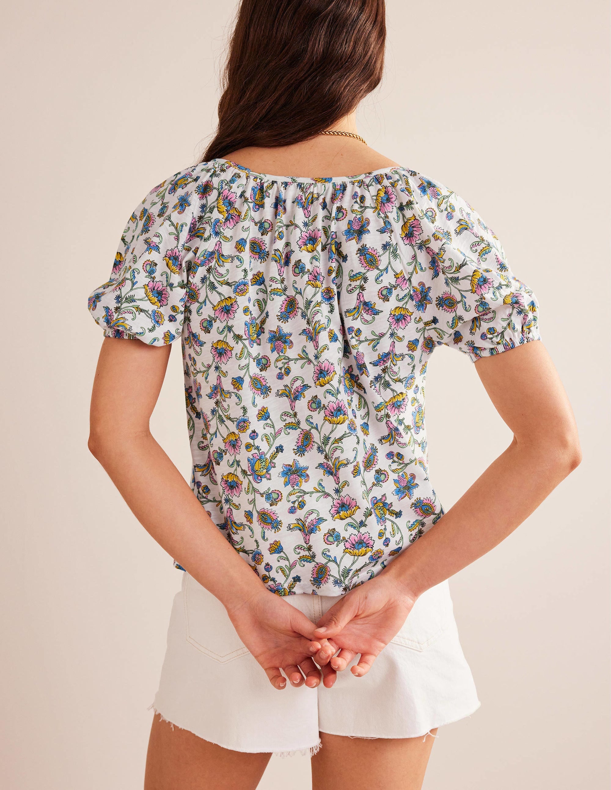 V-Neck Jersey Swing Top-Ivory Plum Blossom - Image 3