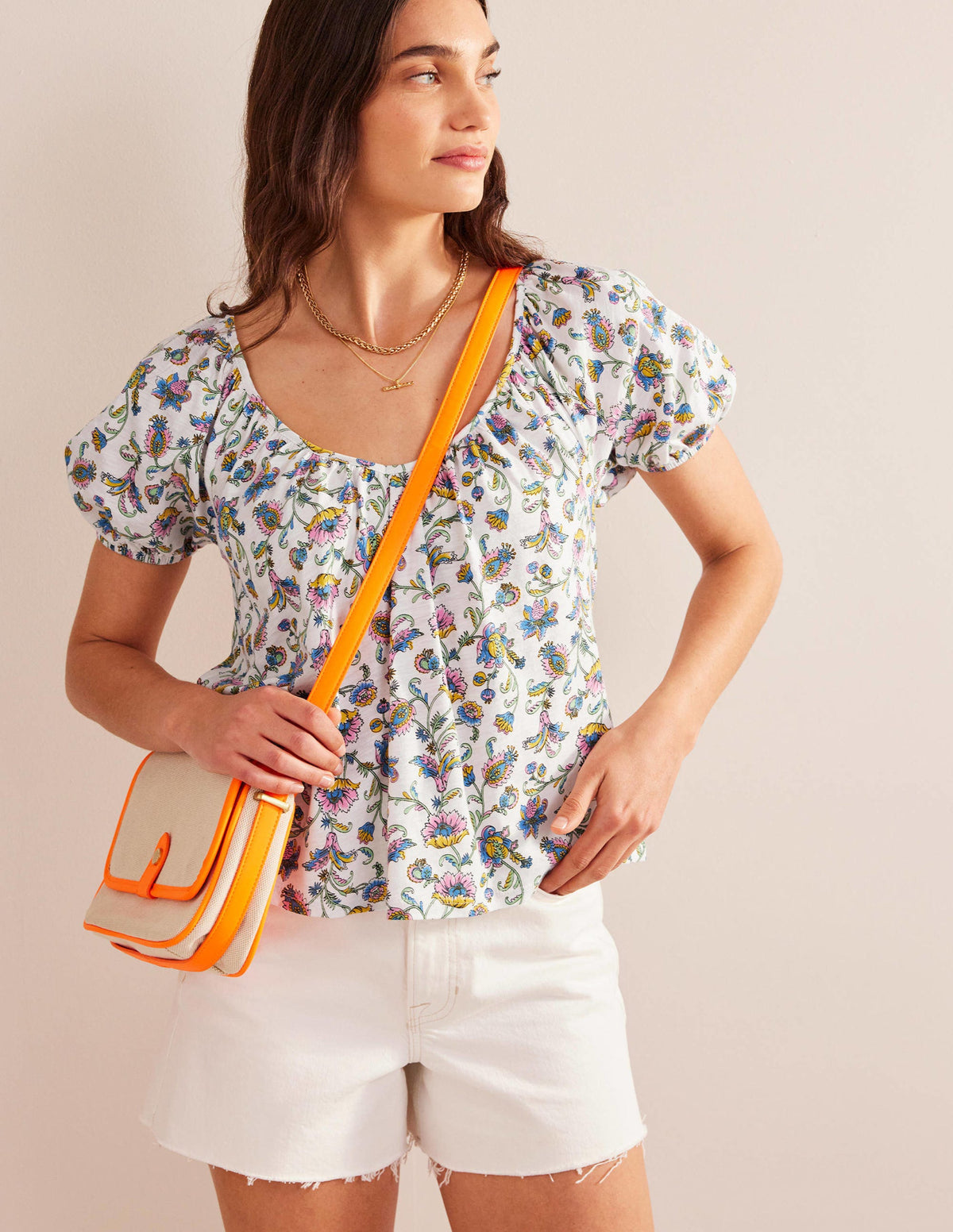 V-Neck Jersey Swing Top-Ivory Plum Blossom - Image 4