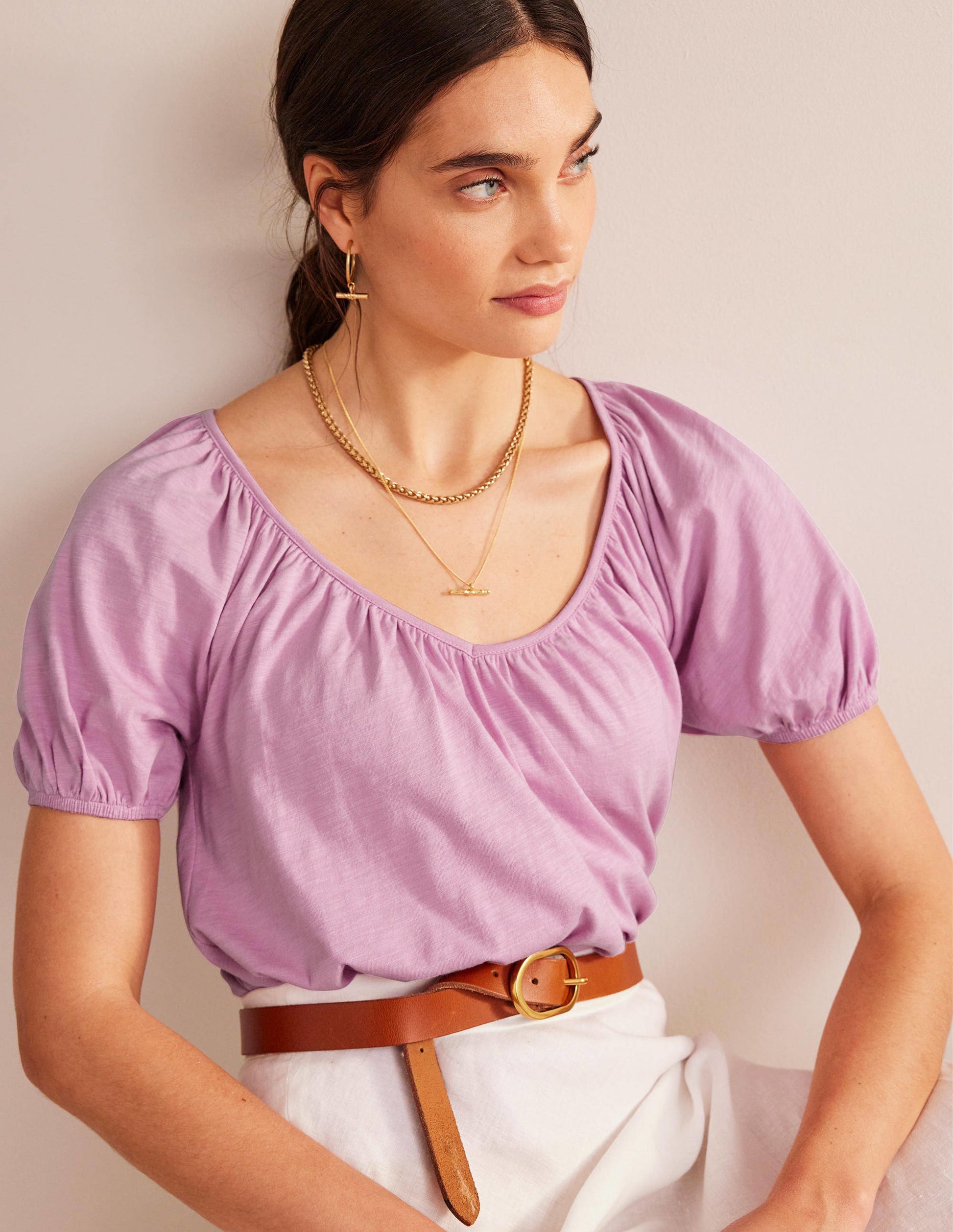 V-Neck Jersey Swing Top-Soft Lavender-1