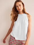 Trim Neck Jersey Swing Top-White