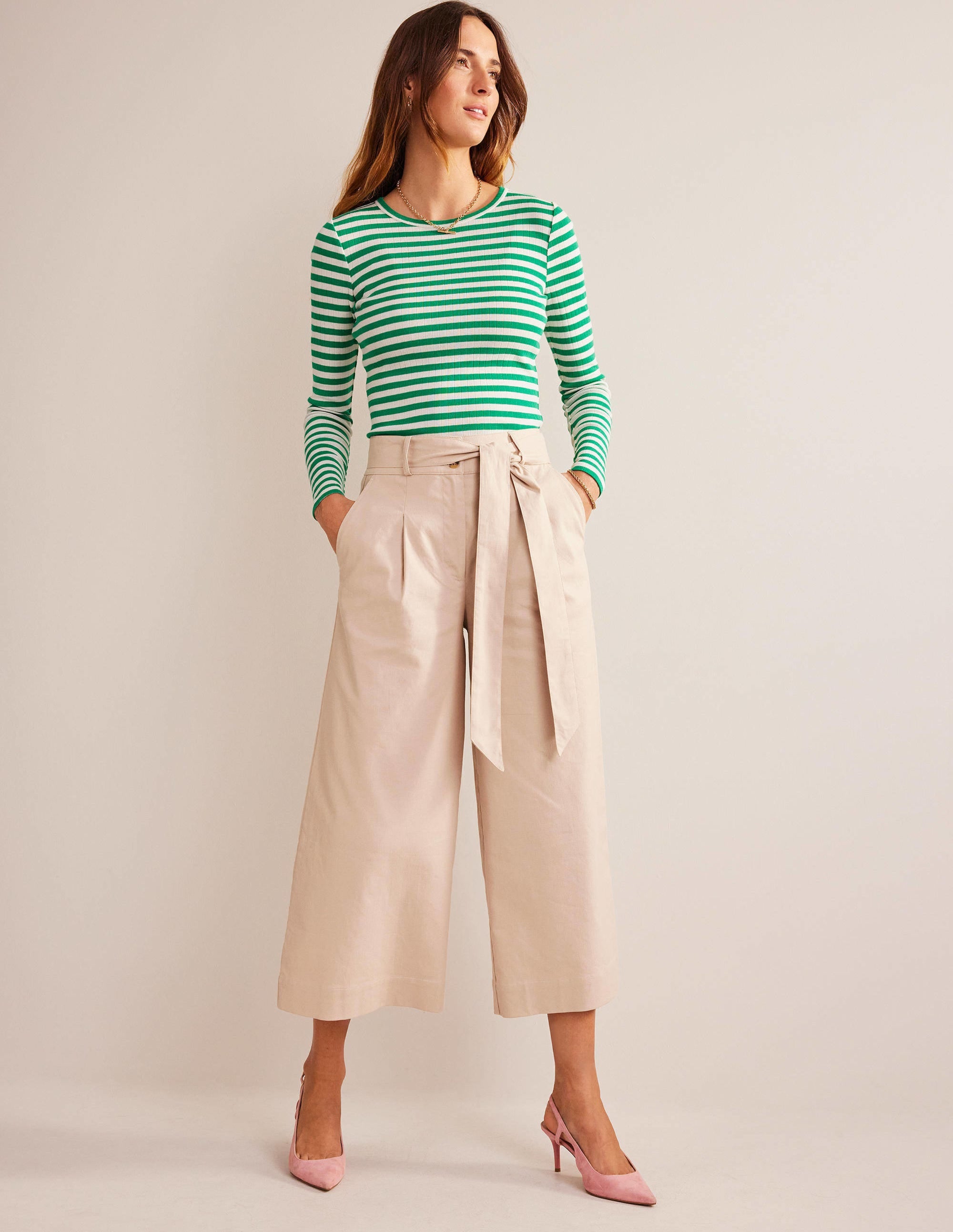 Anna Rib Crew T-Shirt-Meadow Green, Ivory Stripe - Image 4