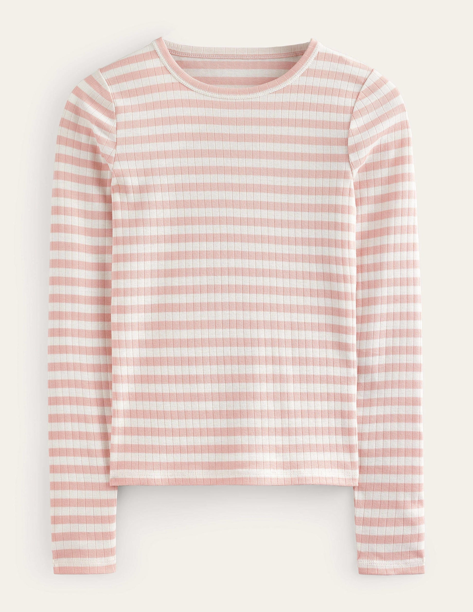 Anna Rib Crew T-Shirt-Ivory, Peach Skin Stripe-5