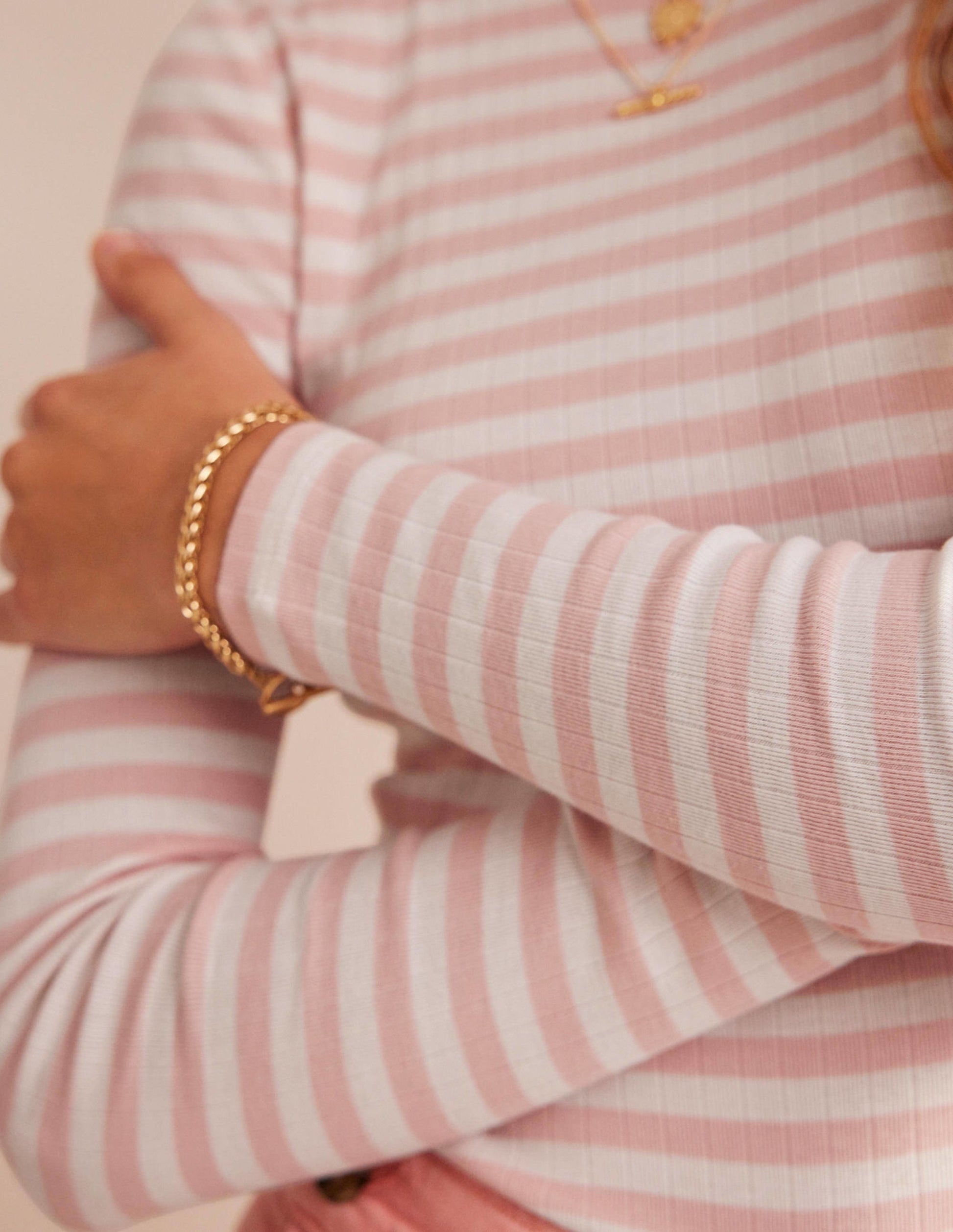 Anna Rib Crew T-Shirt-Ivory, Peach Skin Stripe-2