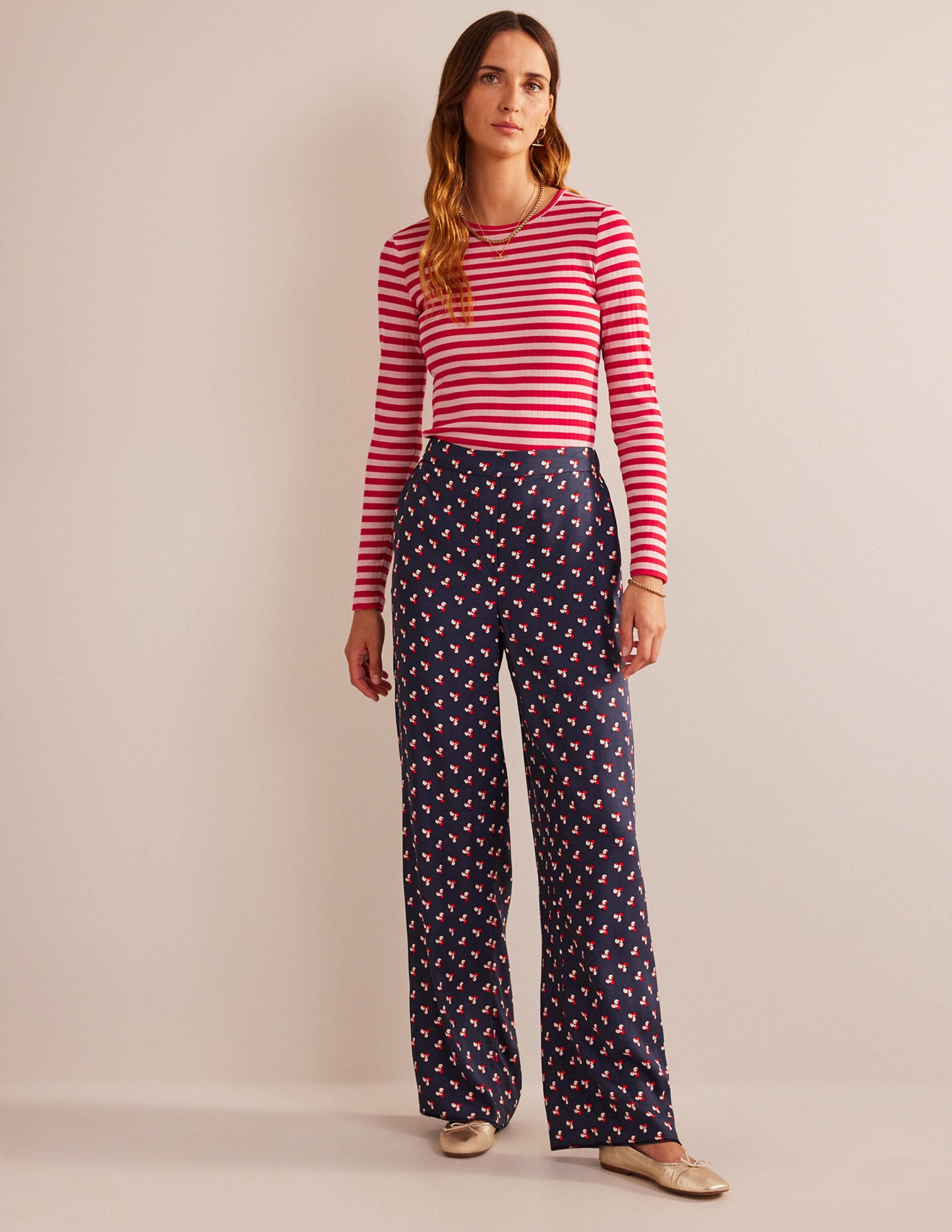 Anna Rib Crew T-Shirt-Peach Skin, Hot Pepper Stripe - Image 5