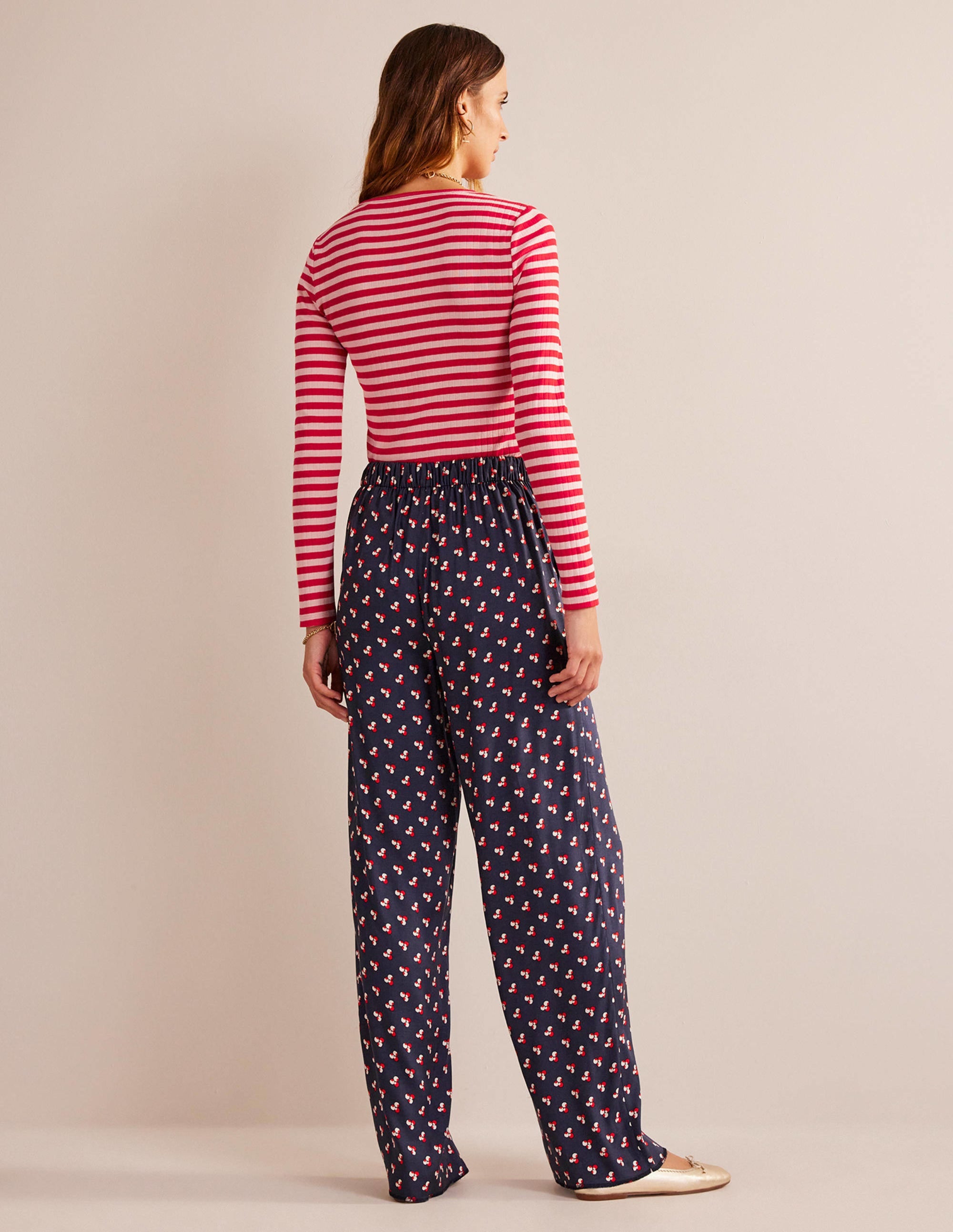 Anna Rib Crew T-Shirt-Peach Skin, Hot Pepper Stripe - Image 6