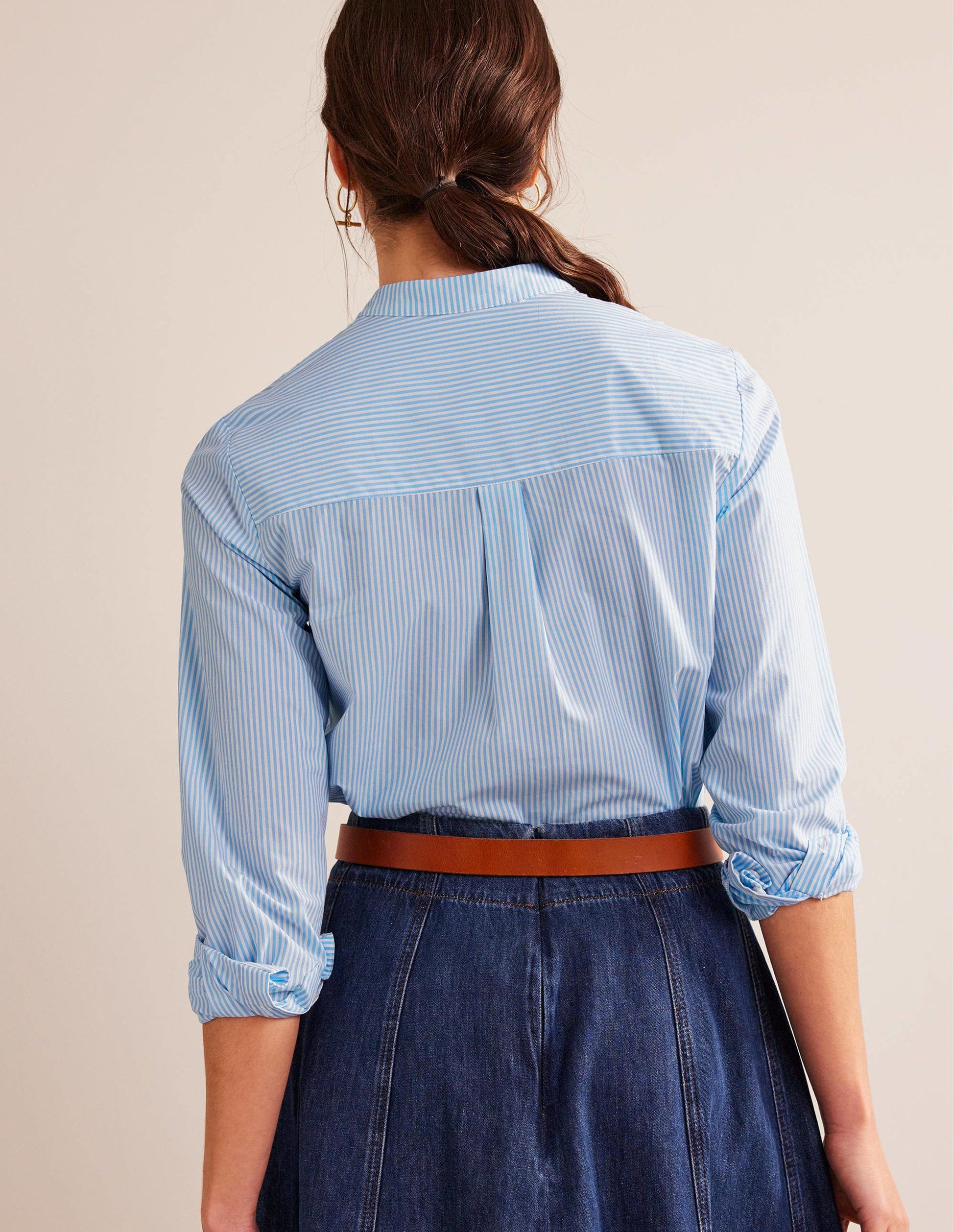 Lace-Panelled Poplin Shirt-Cornflower Fine Ticking Stripe-3