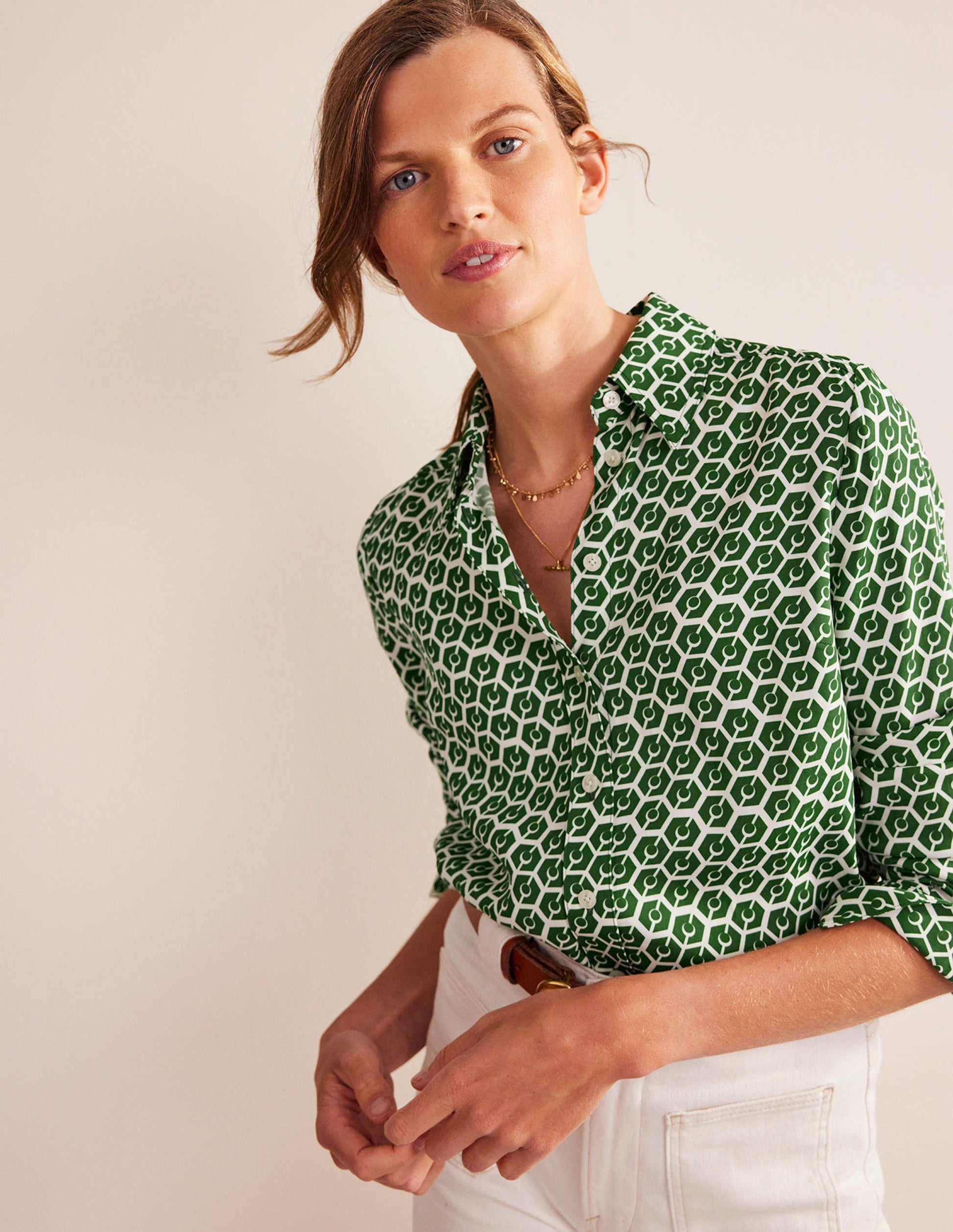 Straight-Fit Twill Shirt-Winter Green, Reverie-1