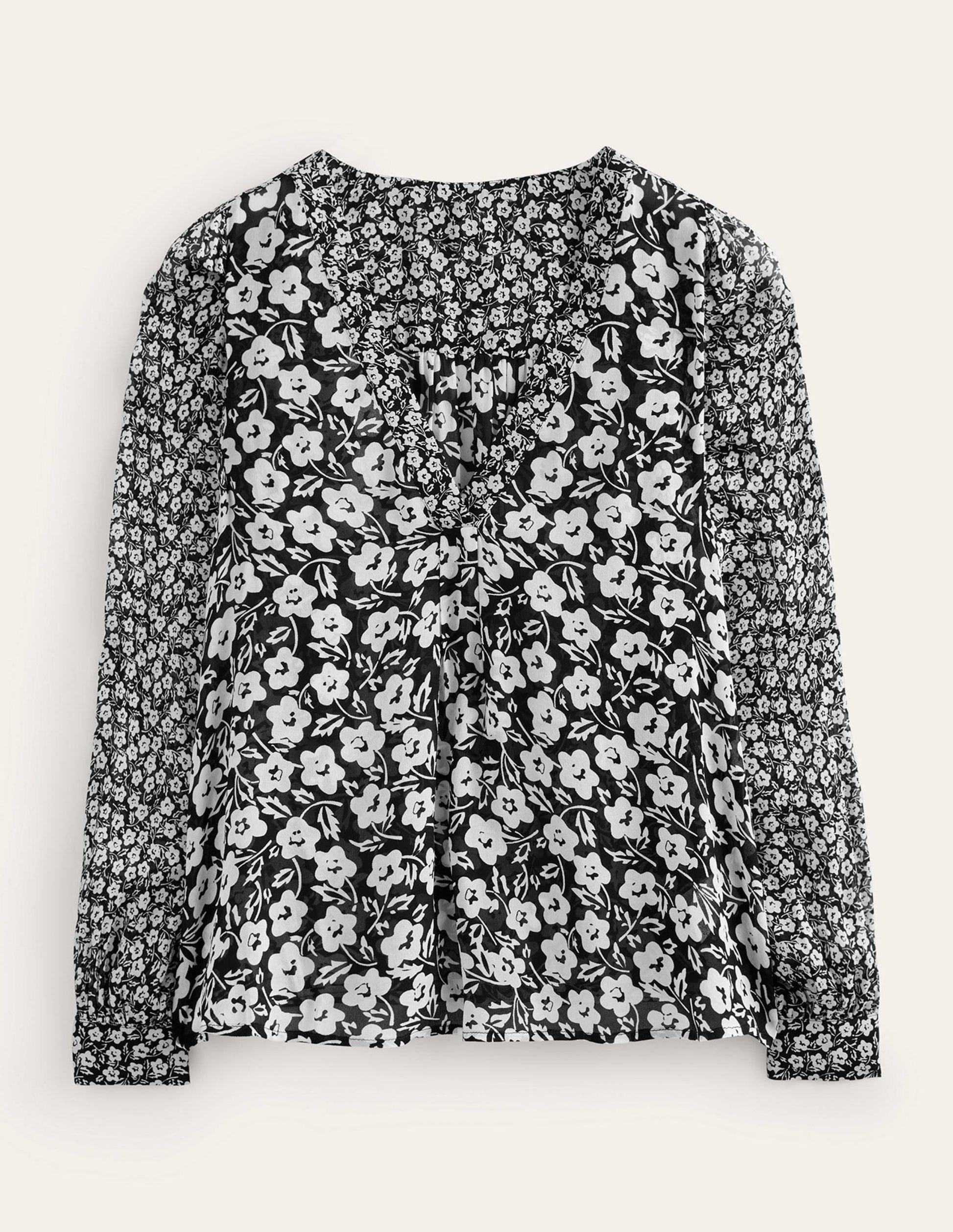 Printed V-Neck Blouse-Black, Petal Pop-5