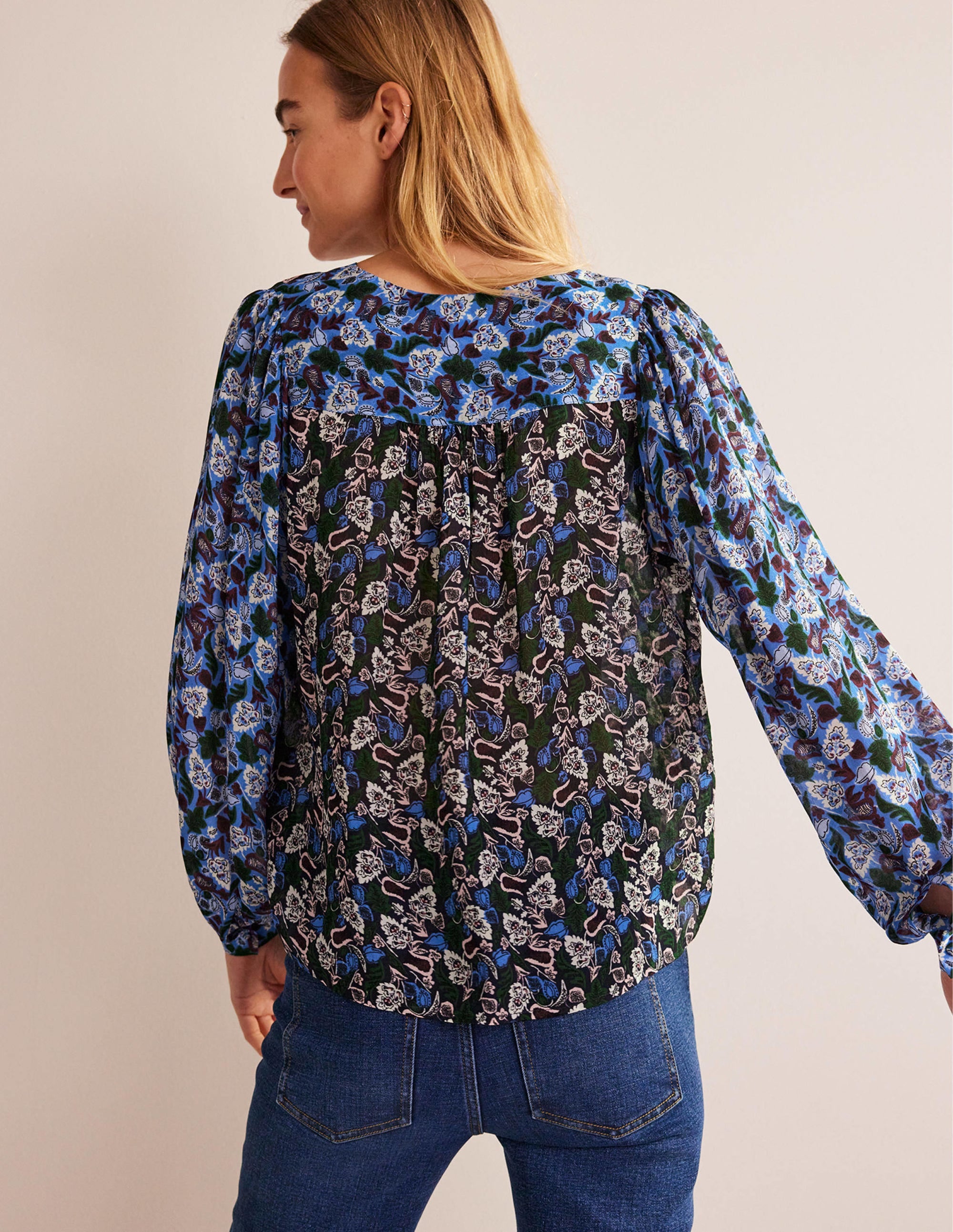Printed V-Neck Blouse-Multi, Tulip Bloom - Image 3
