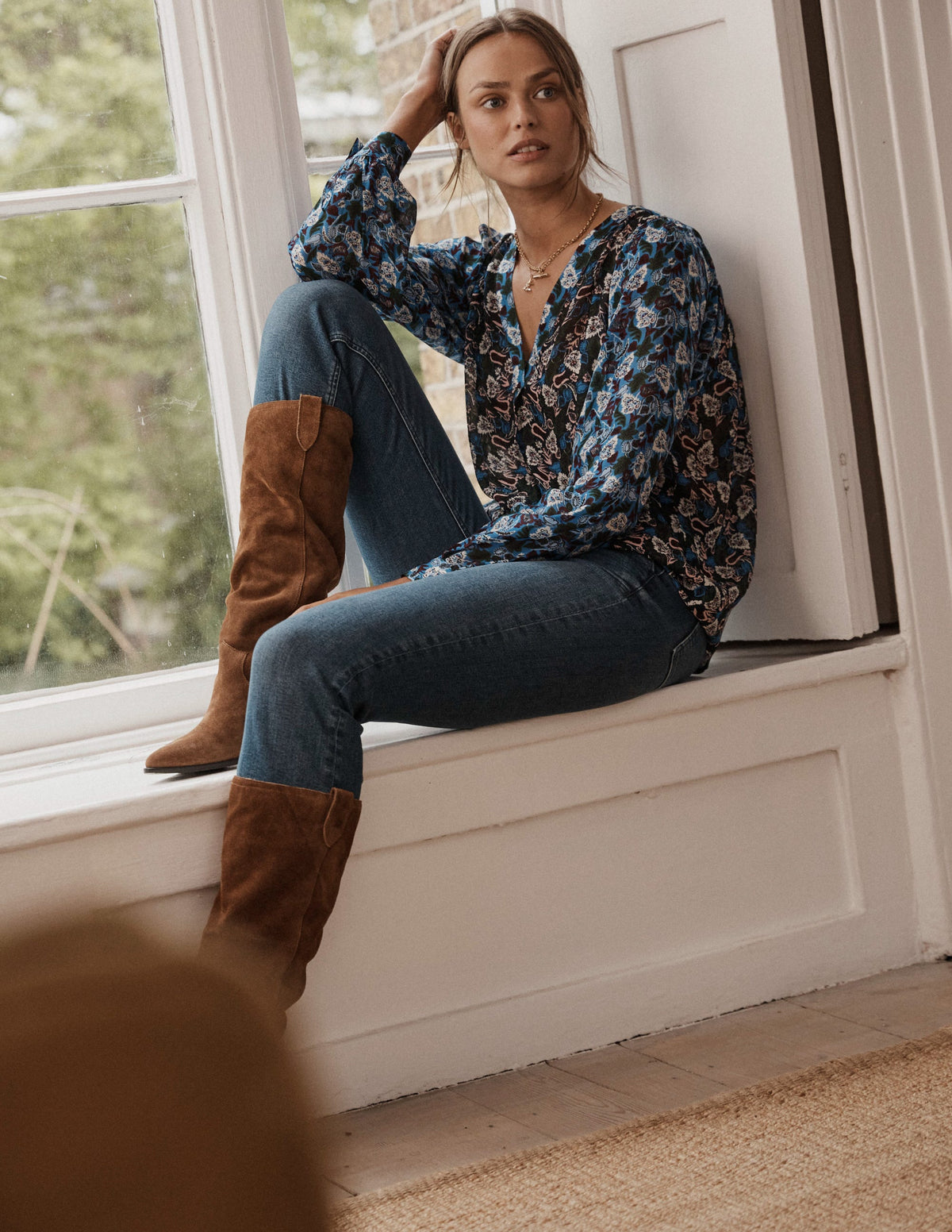 Printed V-Neck Blouse-Multi, Tulip Bloom - Image 7