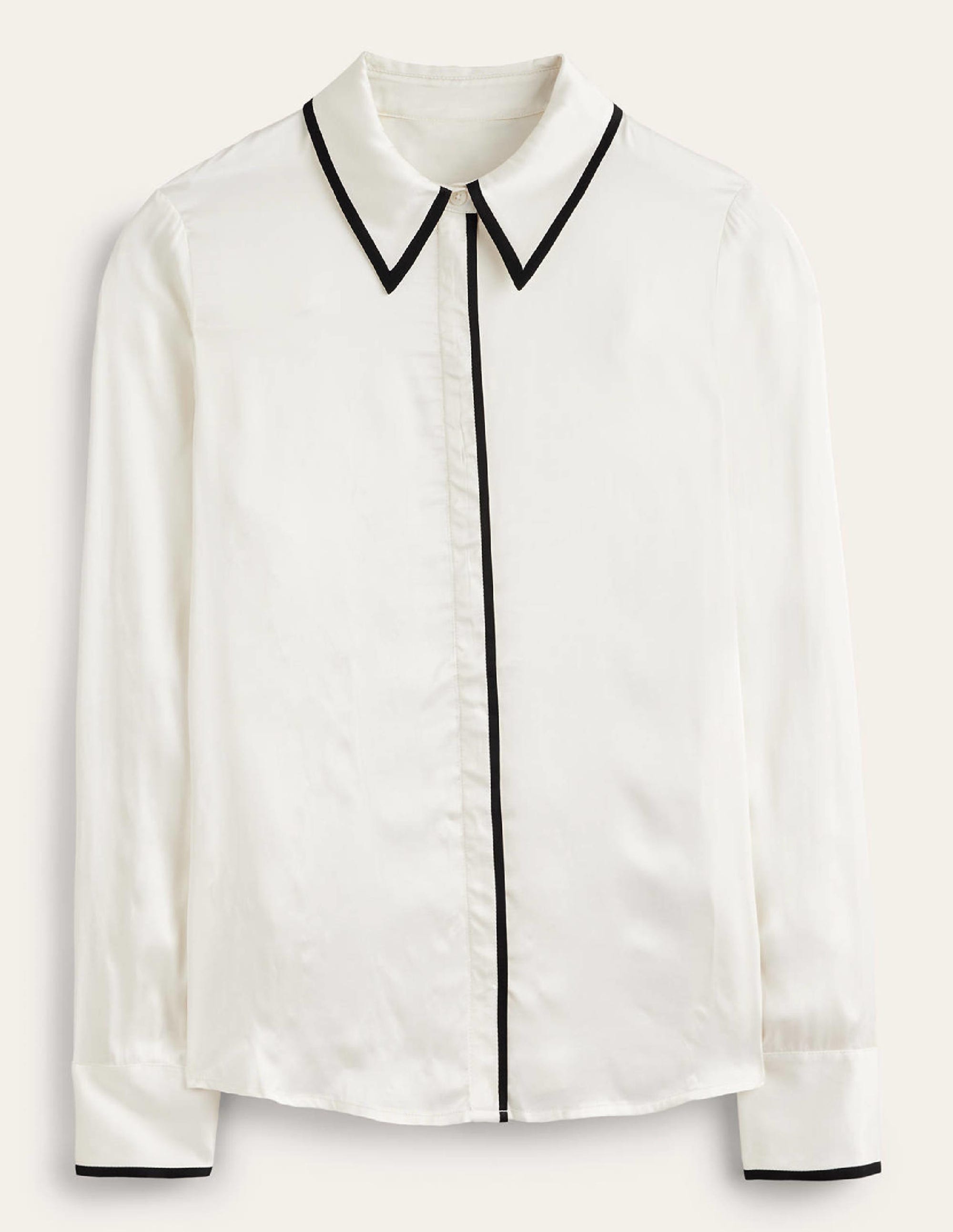 Straight Satin-Tipped Shirt-Ivory, Black - Image 5