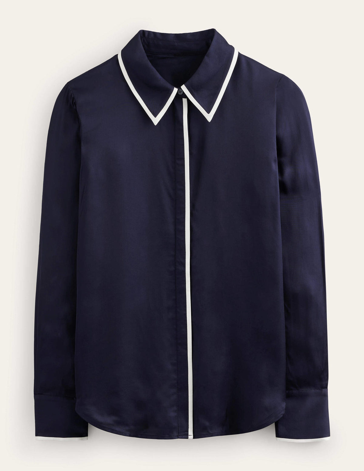 Straight Satin-Tipped Shirt-Navy - Image 8