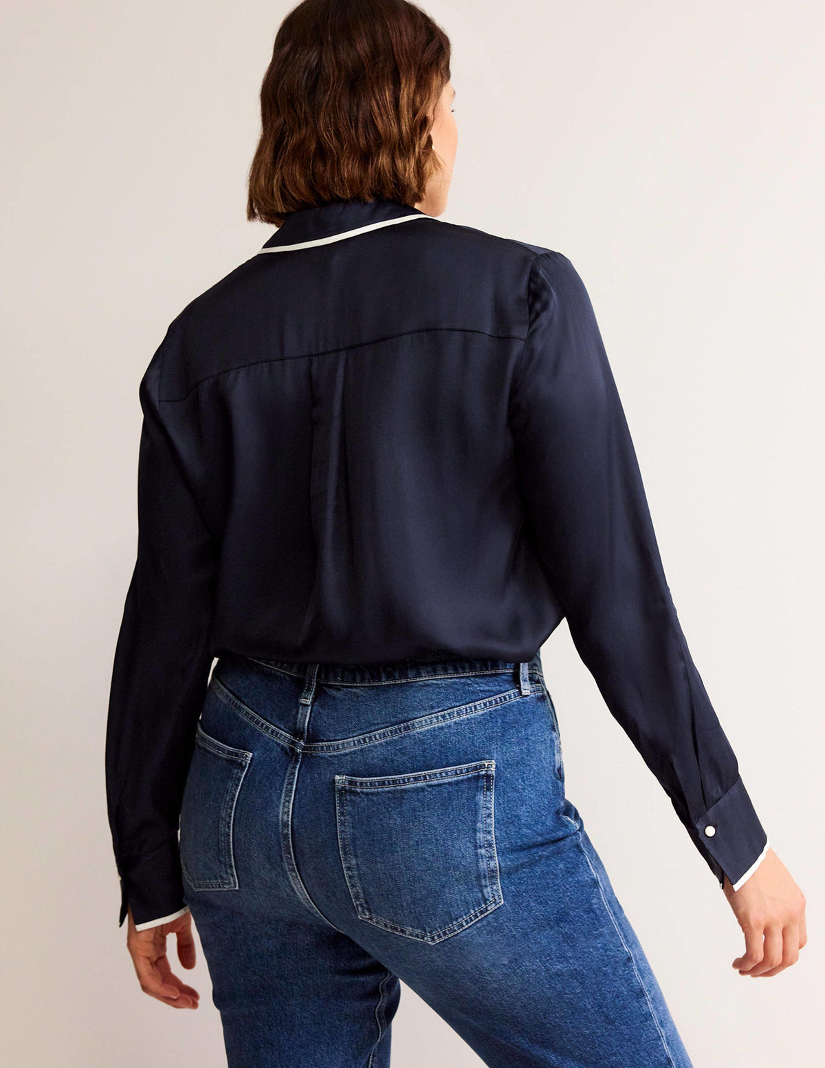 Straight Satin-Tipped Shirt-Navy - Image 6