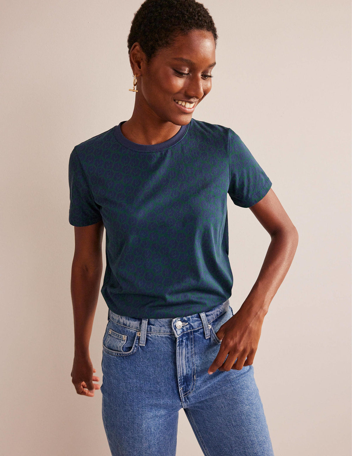 Printed Crew Neck T-shirt-Emerald Night, Reverie-1