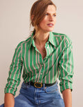 Sienna Cotton Shirt-Green and Pink Tram Stripe