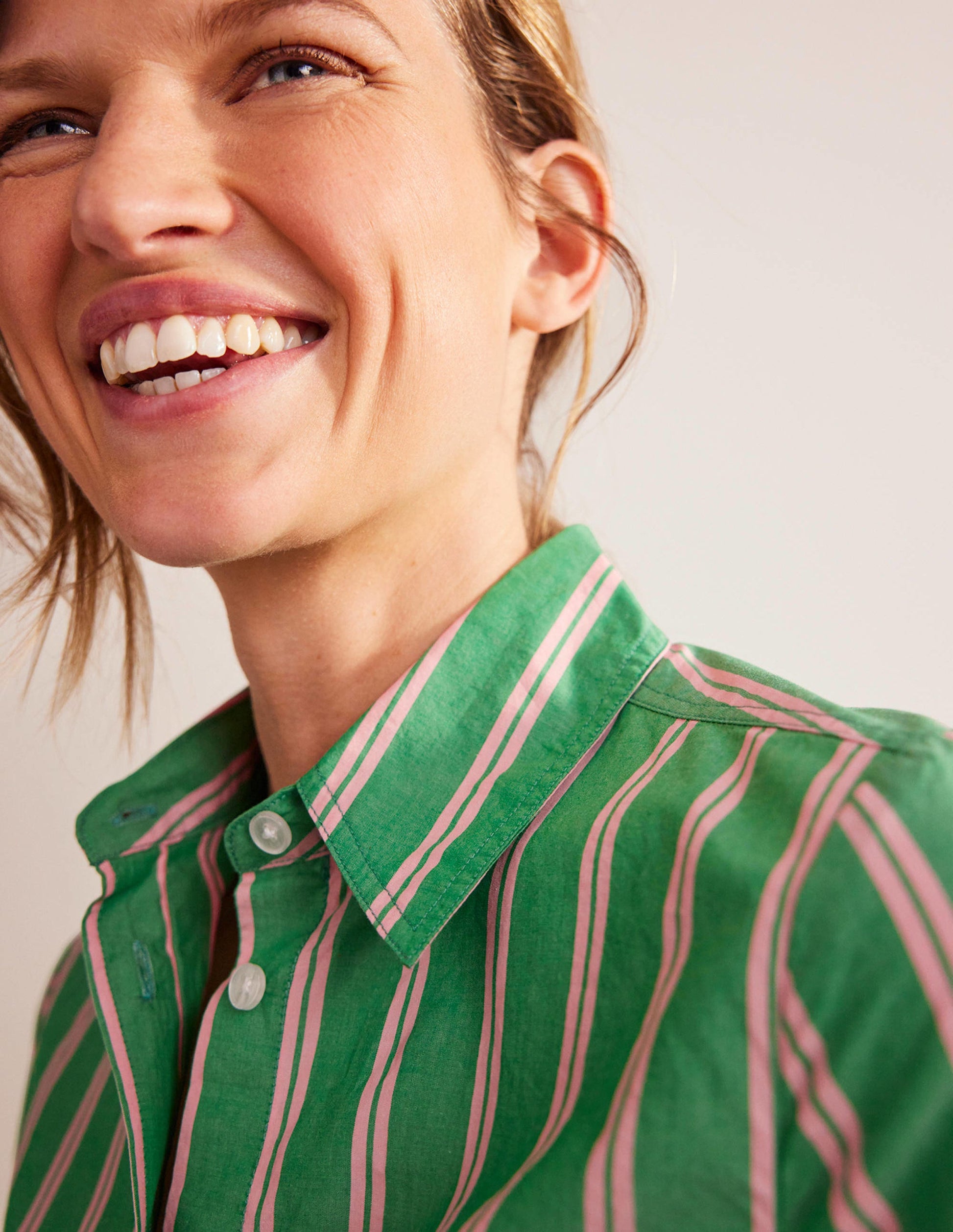 Sienna Cotton Shirt-Green and Pink Tram Stripe-2