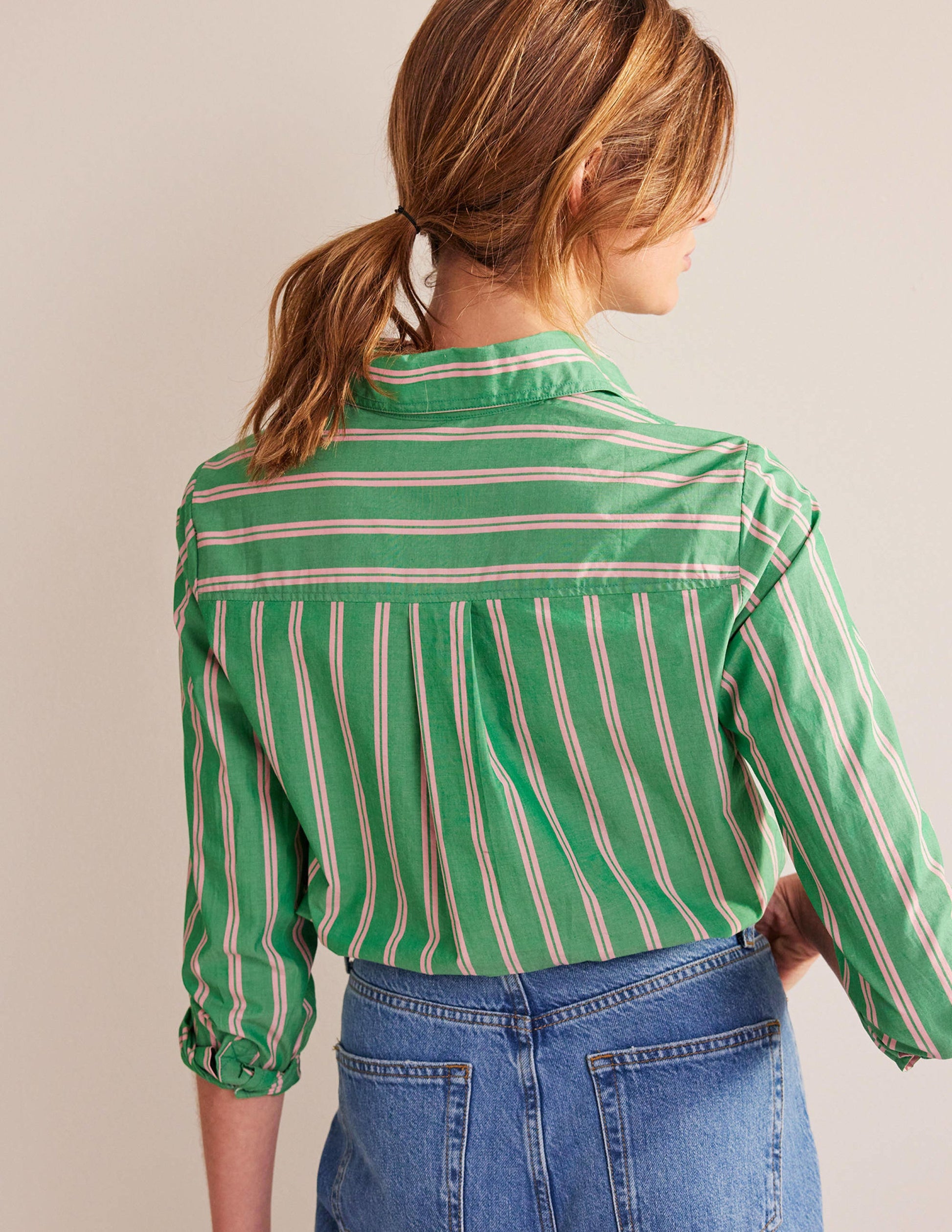 Sienna Cotton Shirt-Green and Pink Tram Stripe-3